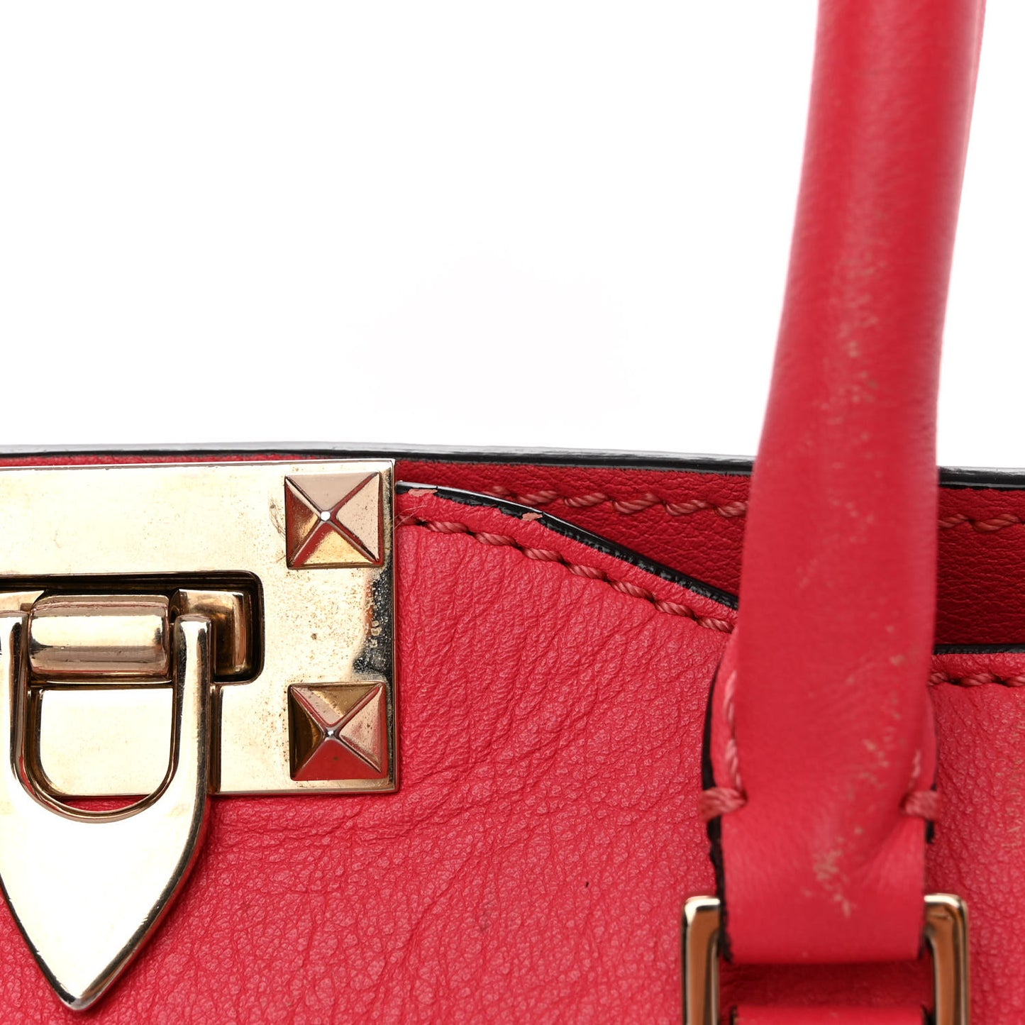 Vitello Rockstud Double Handle Tote Deep Rose