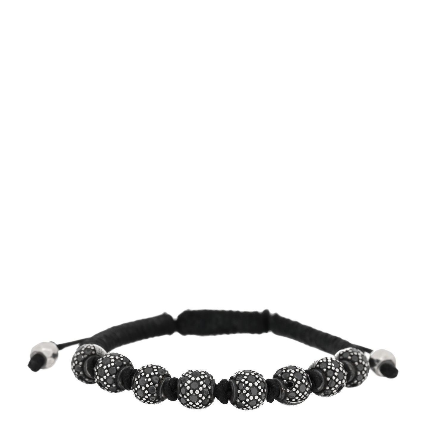 Sterling Silver Black Diamonds Nylon Fortune Woven Bracelet Black