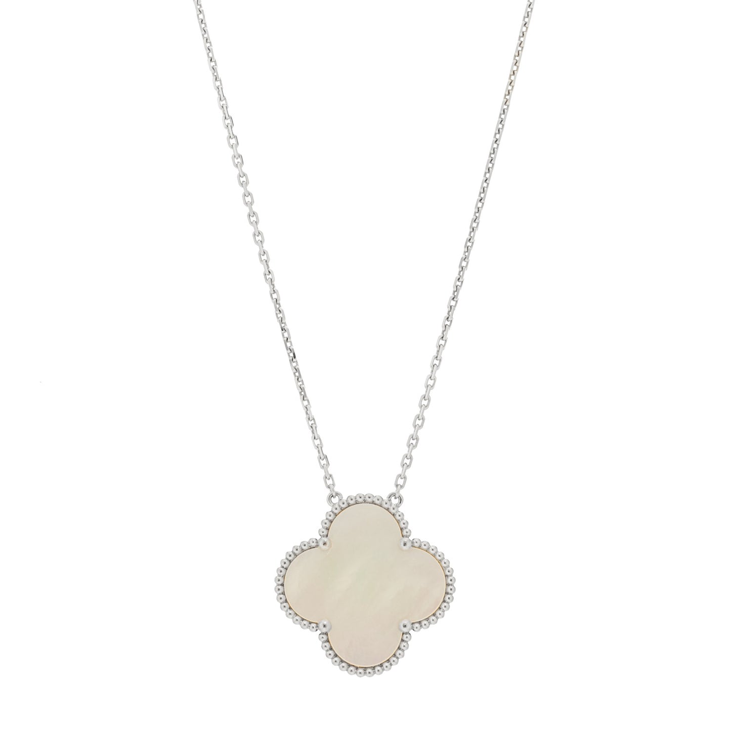 18K White Gold Mother of Pearl Magic Alhambra Pendant Necklace
