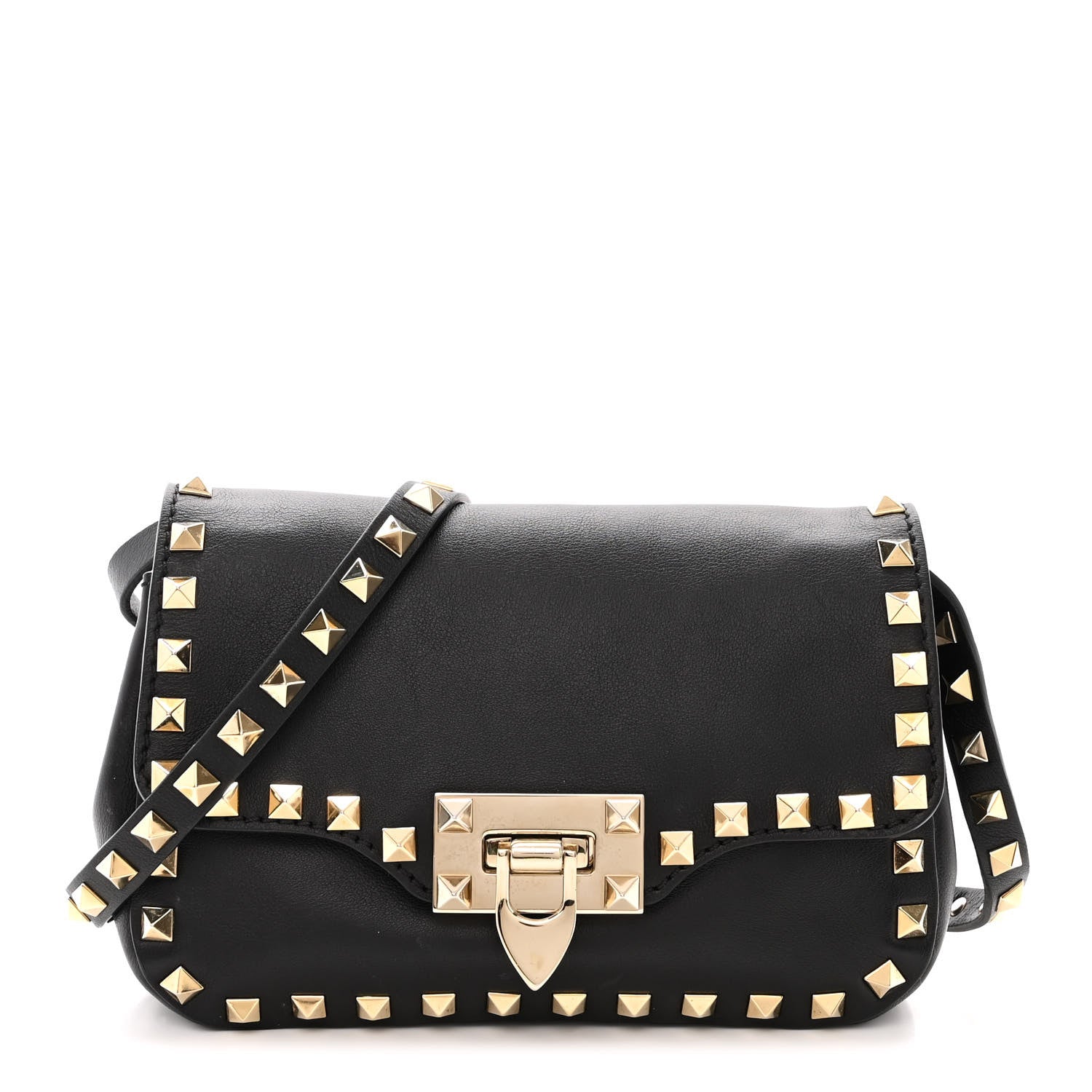 Valentino Garavani Vitello Mini Rockstud Flap Saddle Crossbody Bag Black 1 of 10