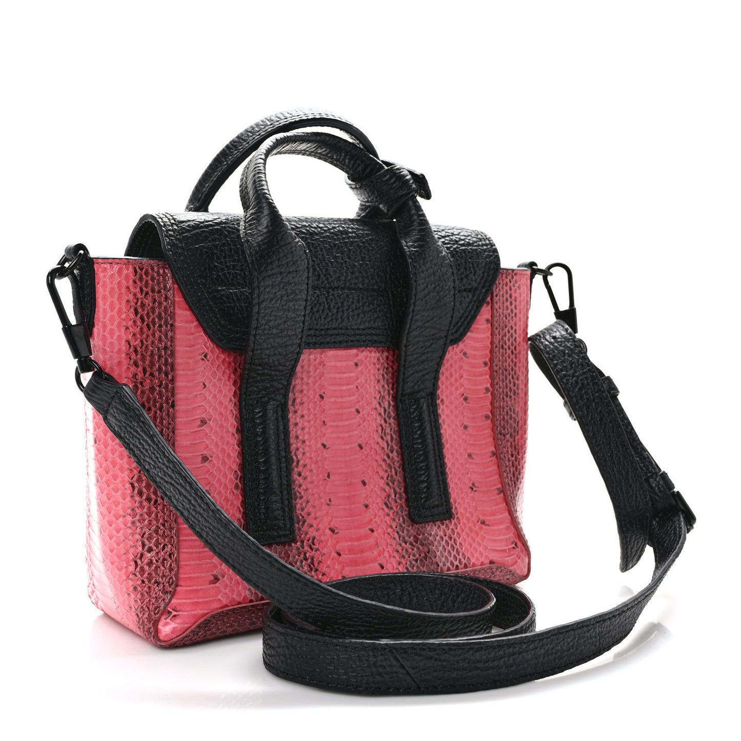 Textured Calfskin Elaphe Snakeskin Mini Pashli Satchel Pink Black