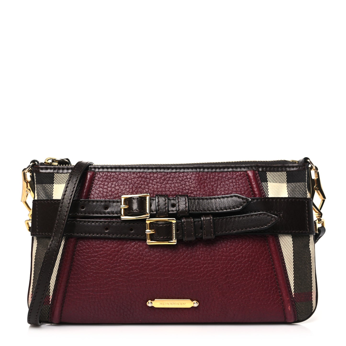 House Check Bridle Calfskin Peyton Crossbody Burgundy