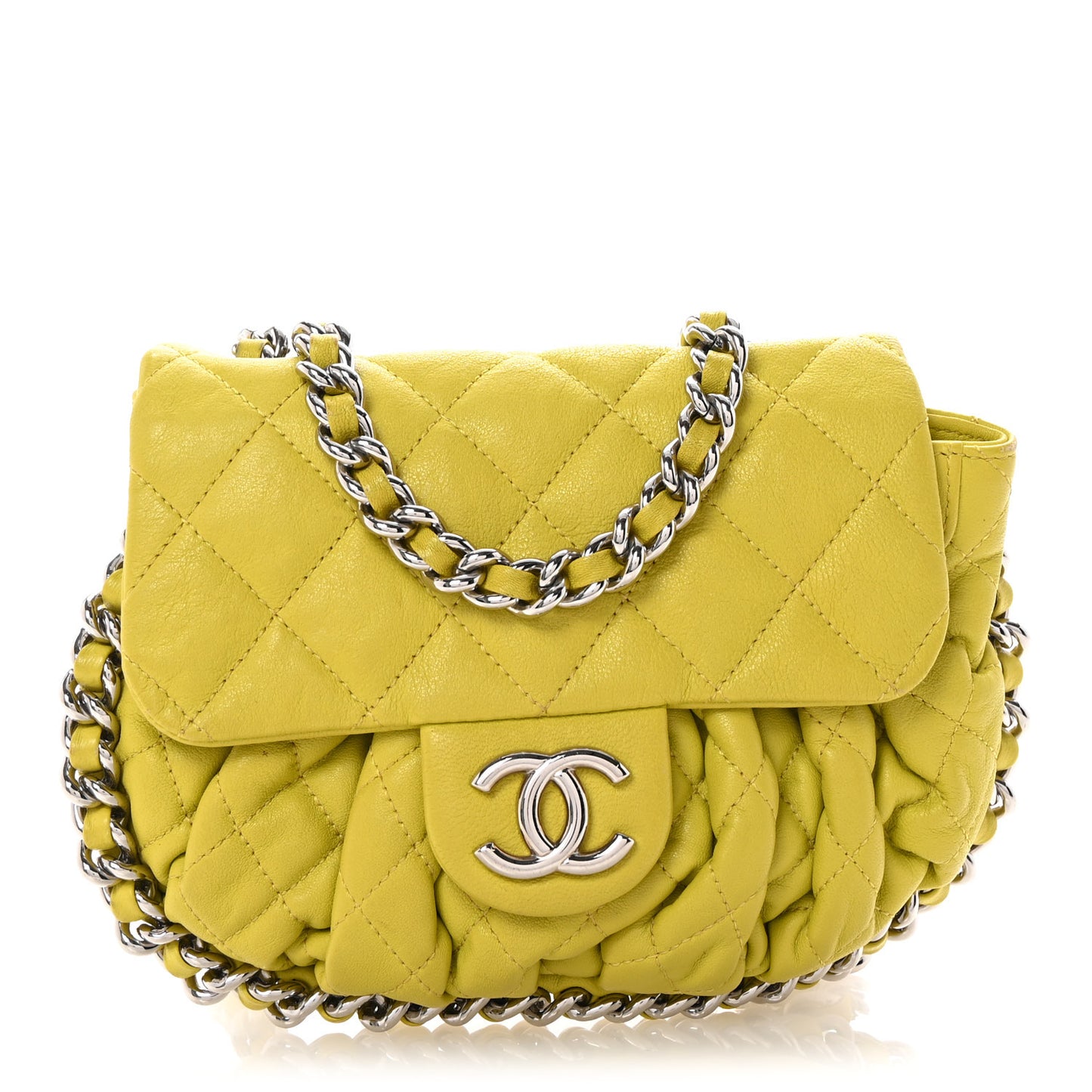 Washed Lambskin Quilted Mini Chain Around Flap Yellow