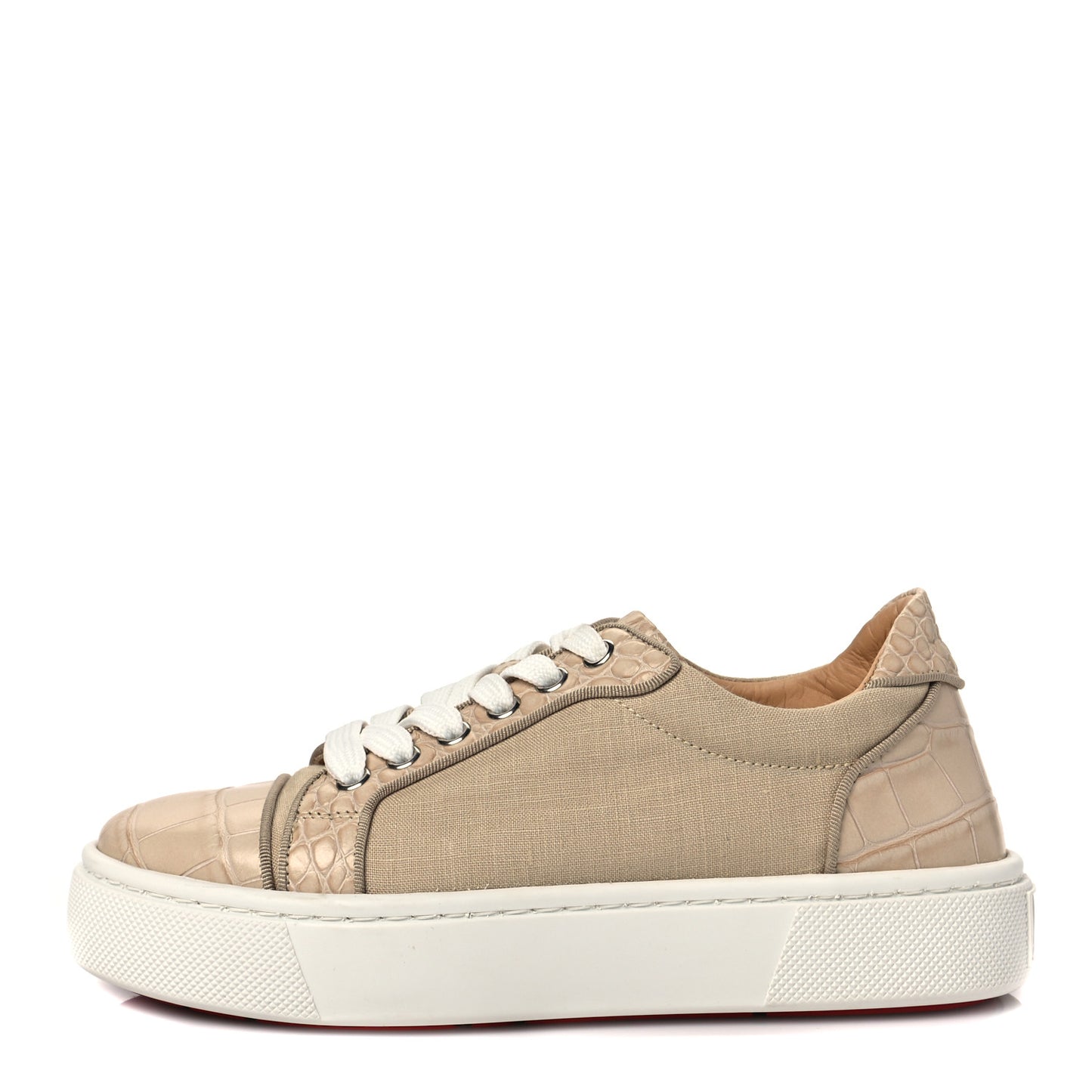 Calfskin Crocodile Embossed Vierissima Orlato Flat Sneakers 35.5 Nougat