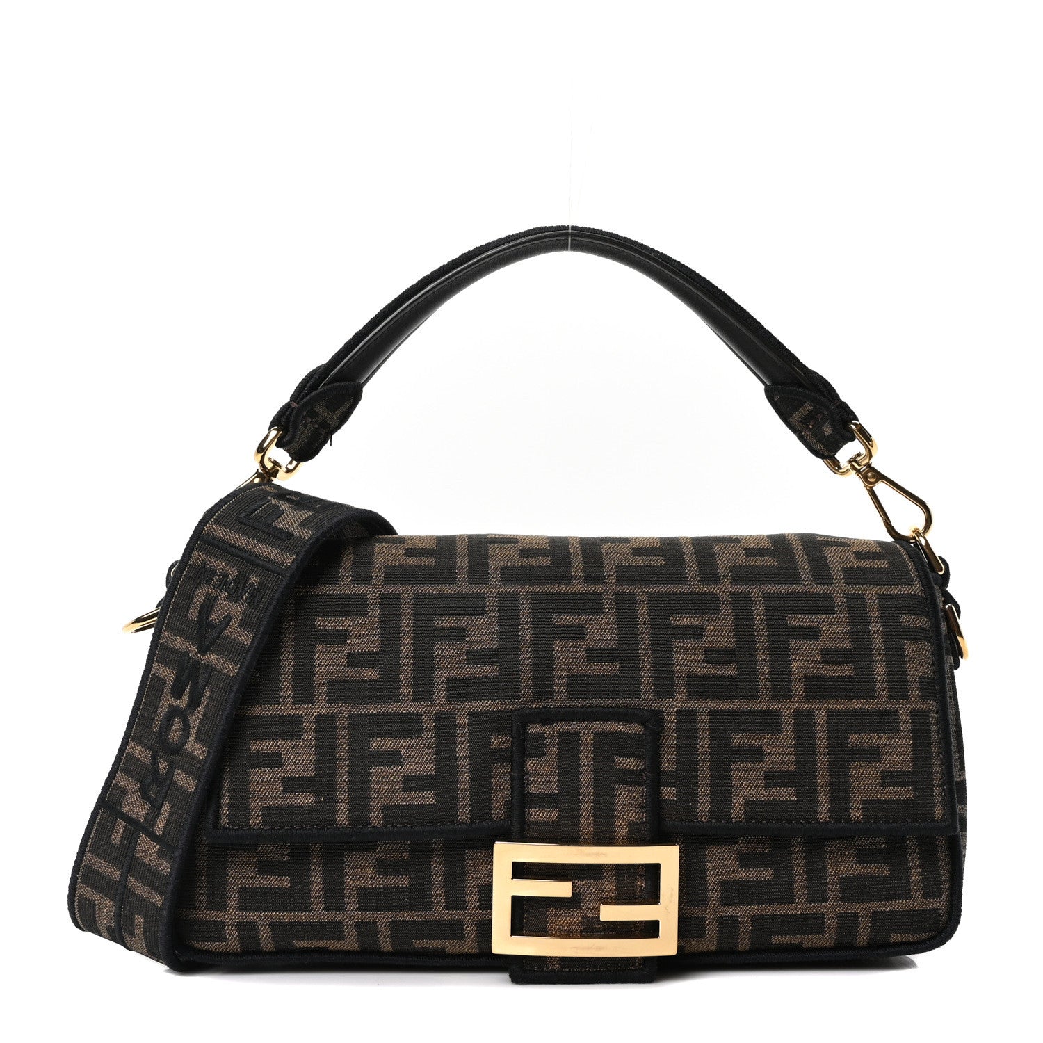 Fendi Fabric Jacquard FF 1974 Medium Baguette Tobacco Moro Black