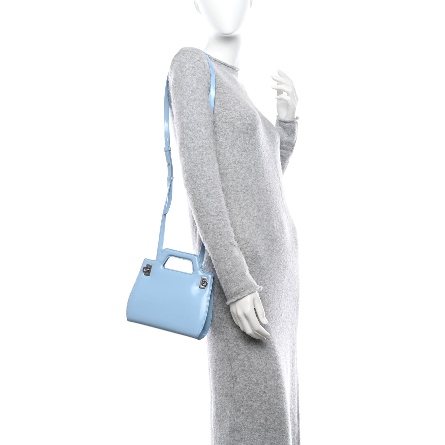 Brushed Calfskin Mini Wanda Top Handle Bag Light Blue