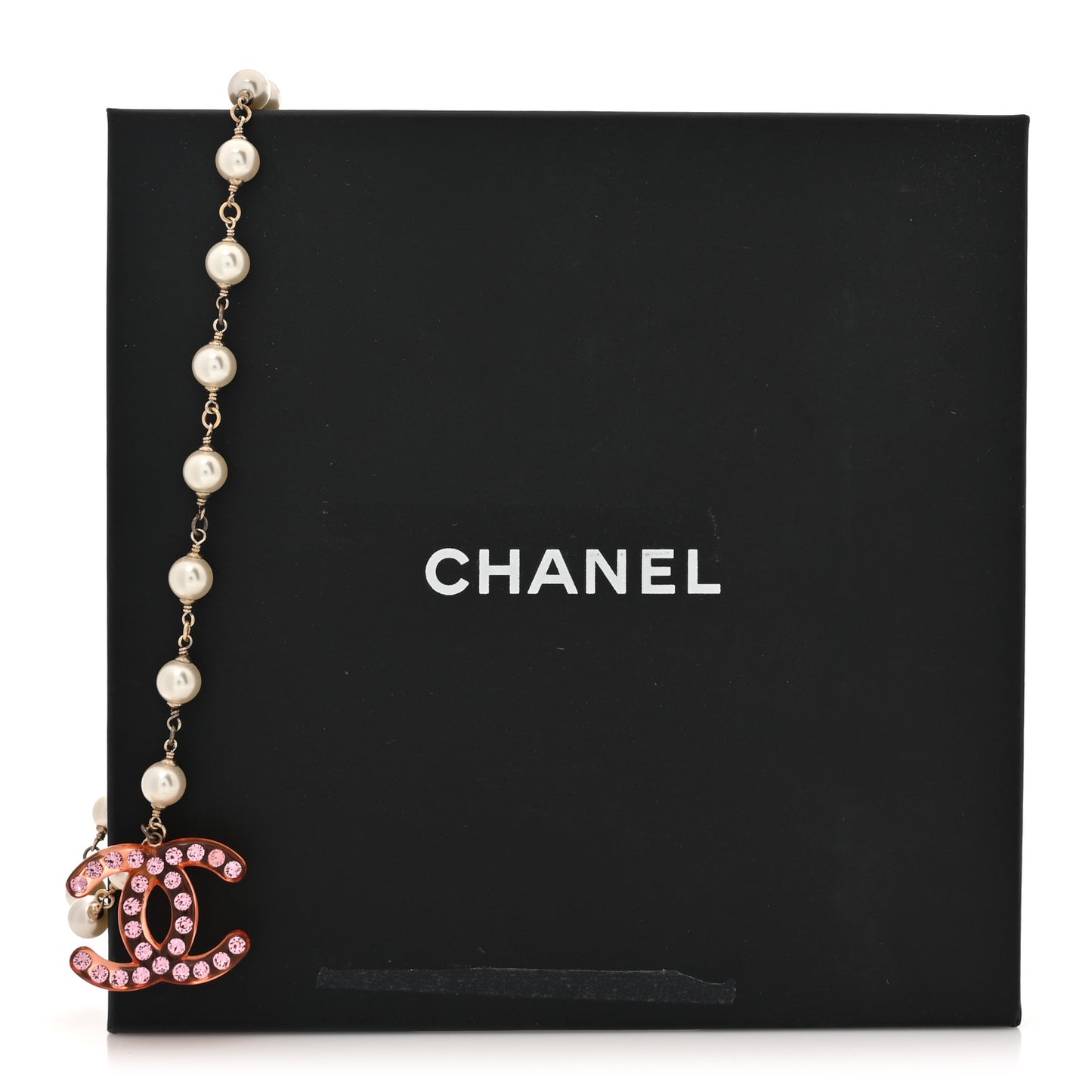 Pearl Crystal Resin CC Necklace Pink Gold White