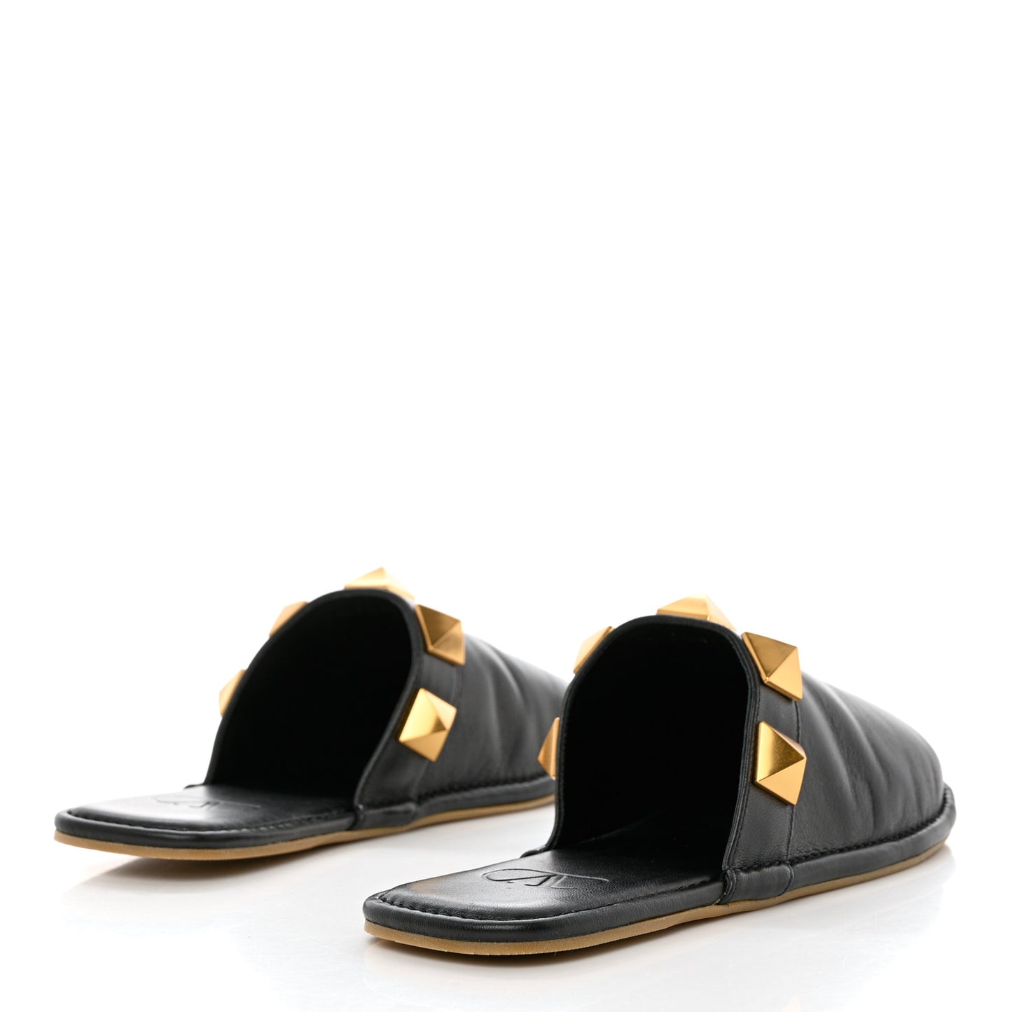 Nappa Roman Stud Flat Slippers 37.5 Black