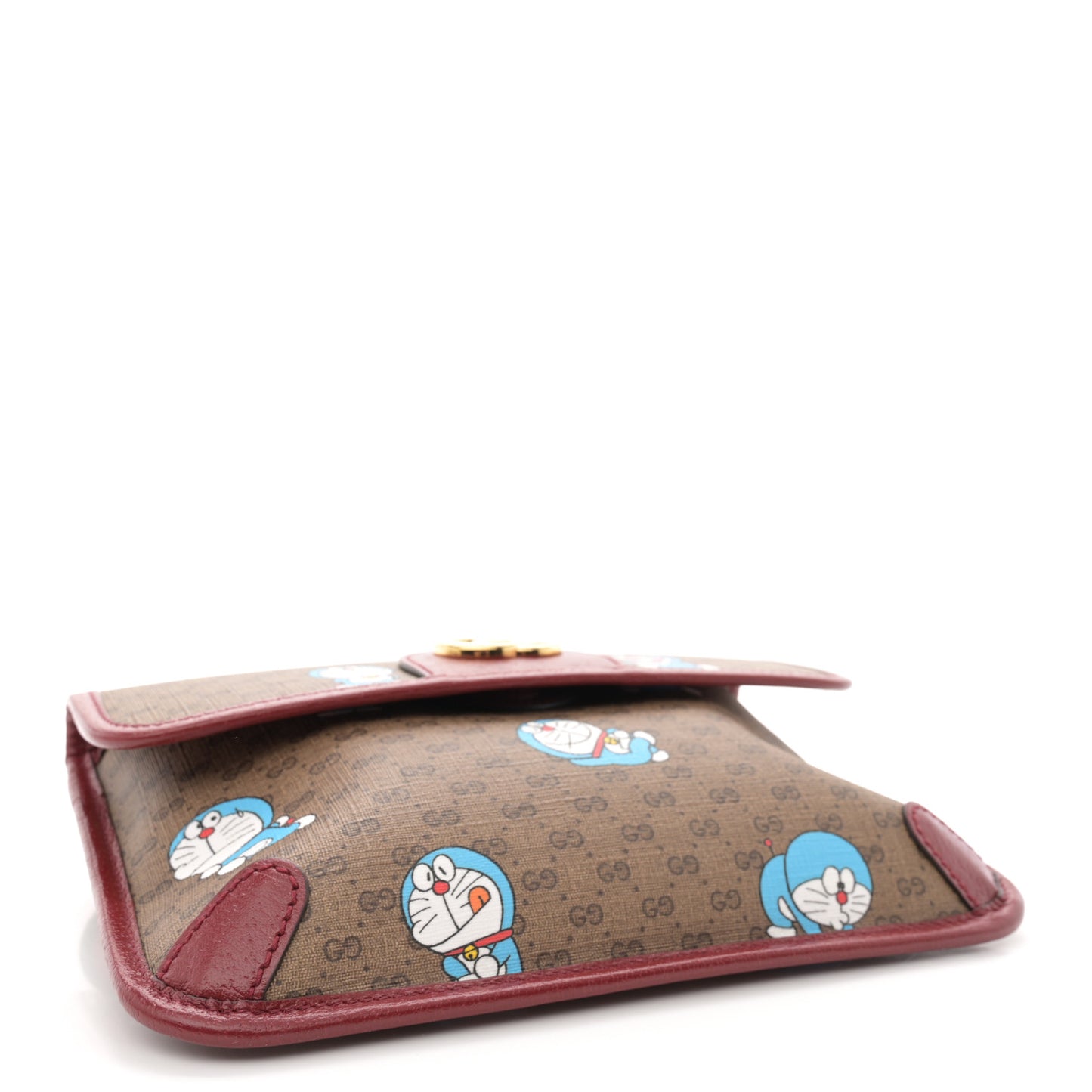 X DORAEMON Mini Vintage GG Supreme Monogram Web Slim Belt Bag Beige Cherry Red