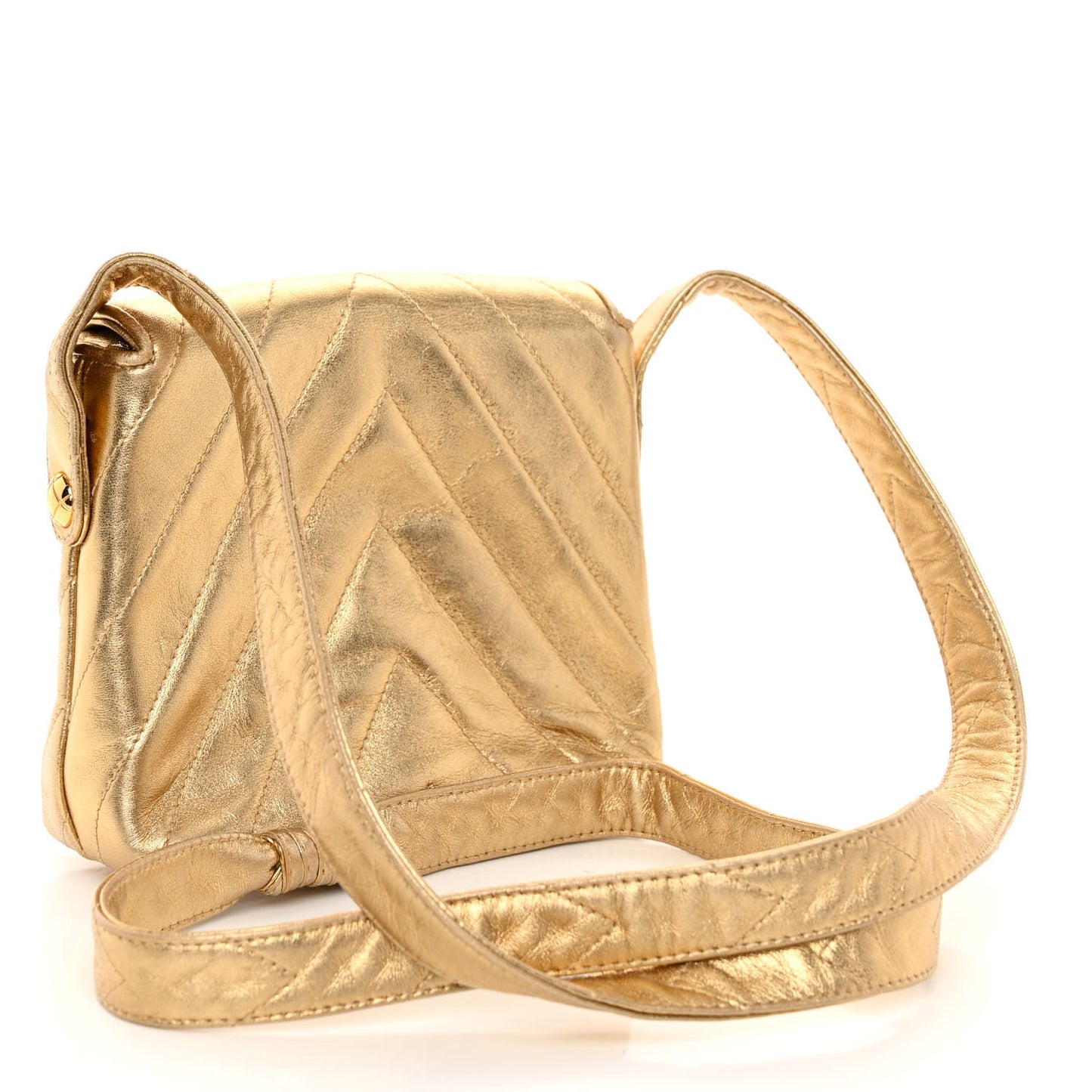 Metallic Lambskin Chevron Quilted Micro Flap Bag Gold