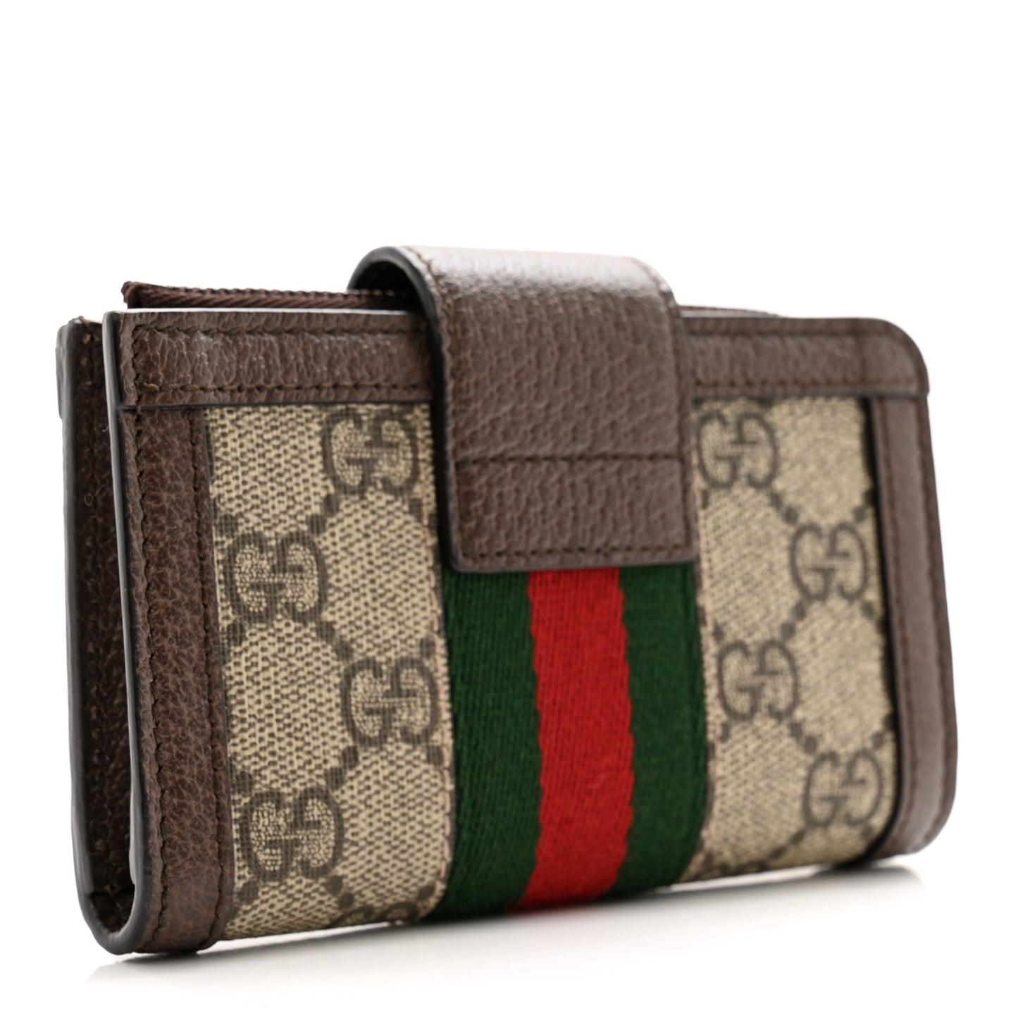GG Supreme Monogram Textured Dollar Calfskin Web Ophidia Overlay Zip Around Card Case Wallet Beige Ebony New Acero