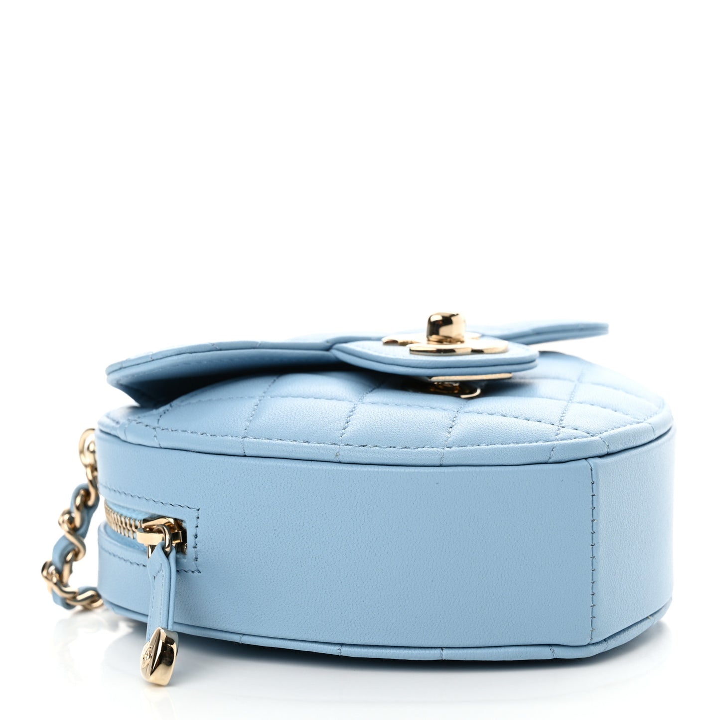 Lambskin Quilted CC In Love Heart Clutch With Chain Light Blue