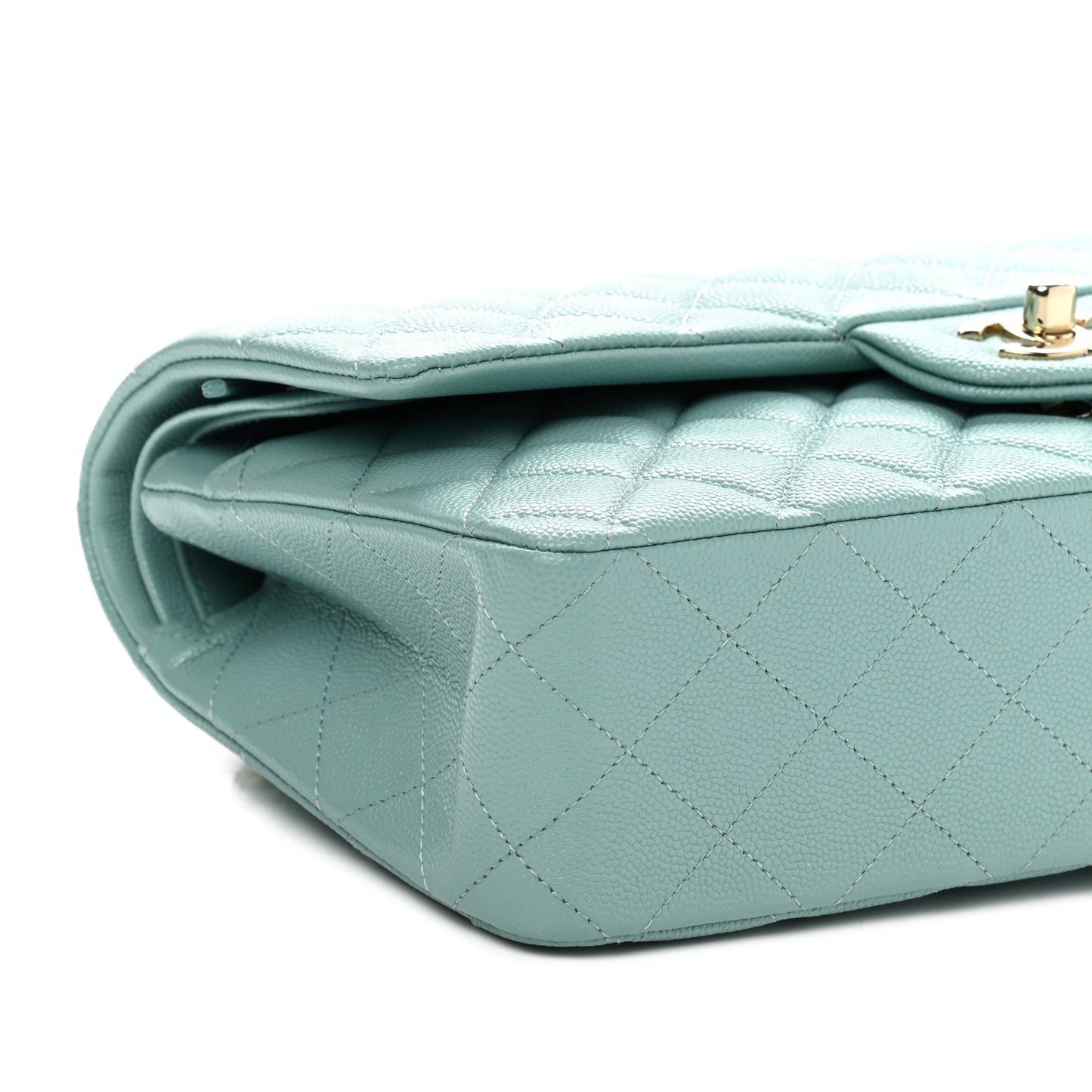 Caviar Quilted Medium Double Flap Light Blue