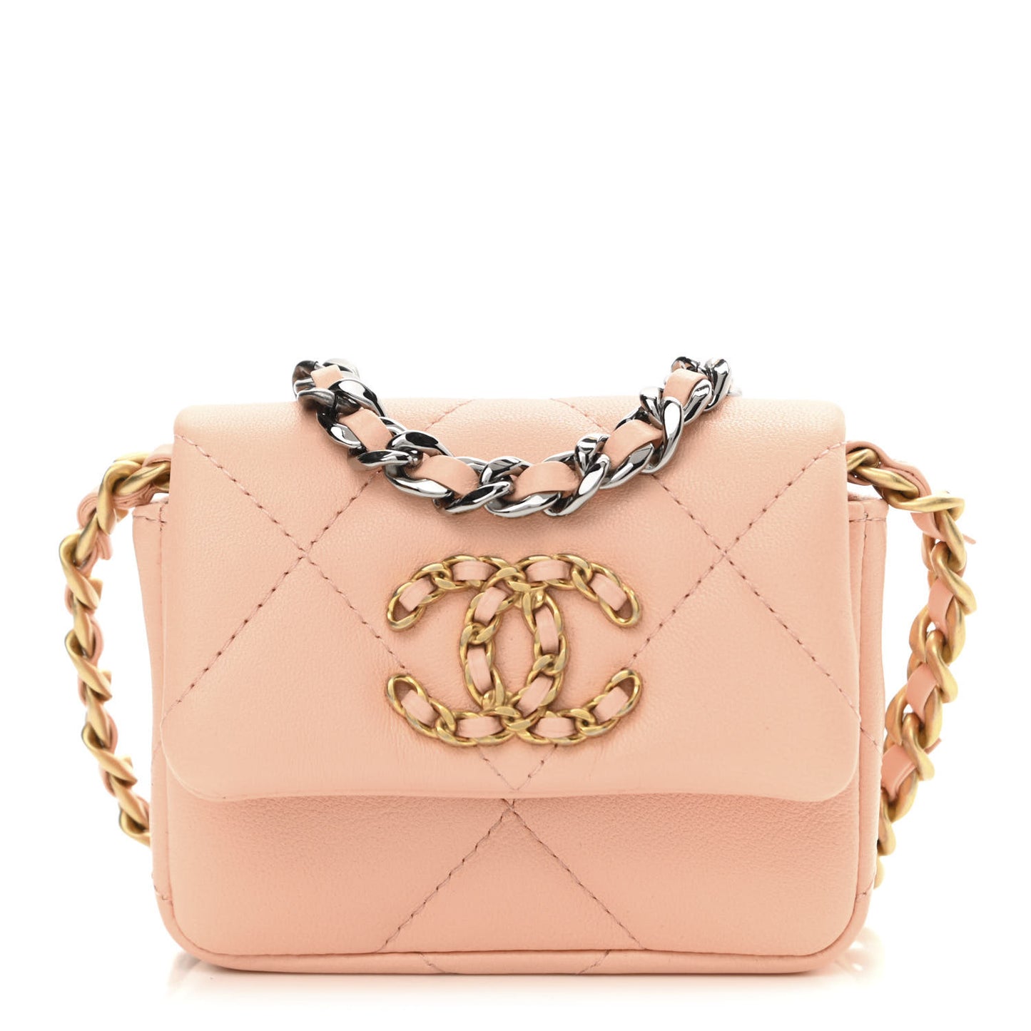 Lambskin Quilted Chanel 19 Flap Belt Bag Light Orange