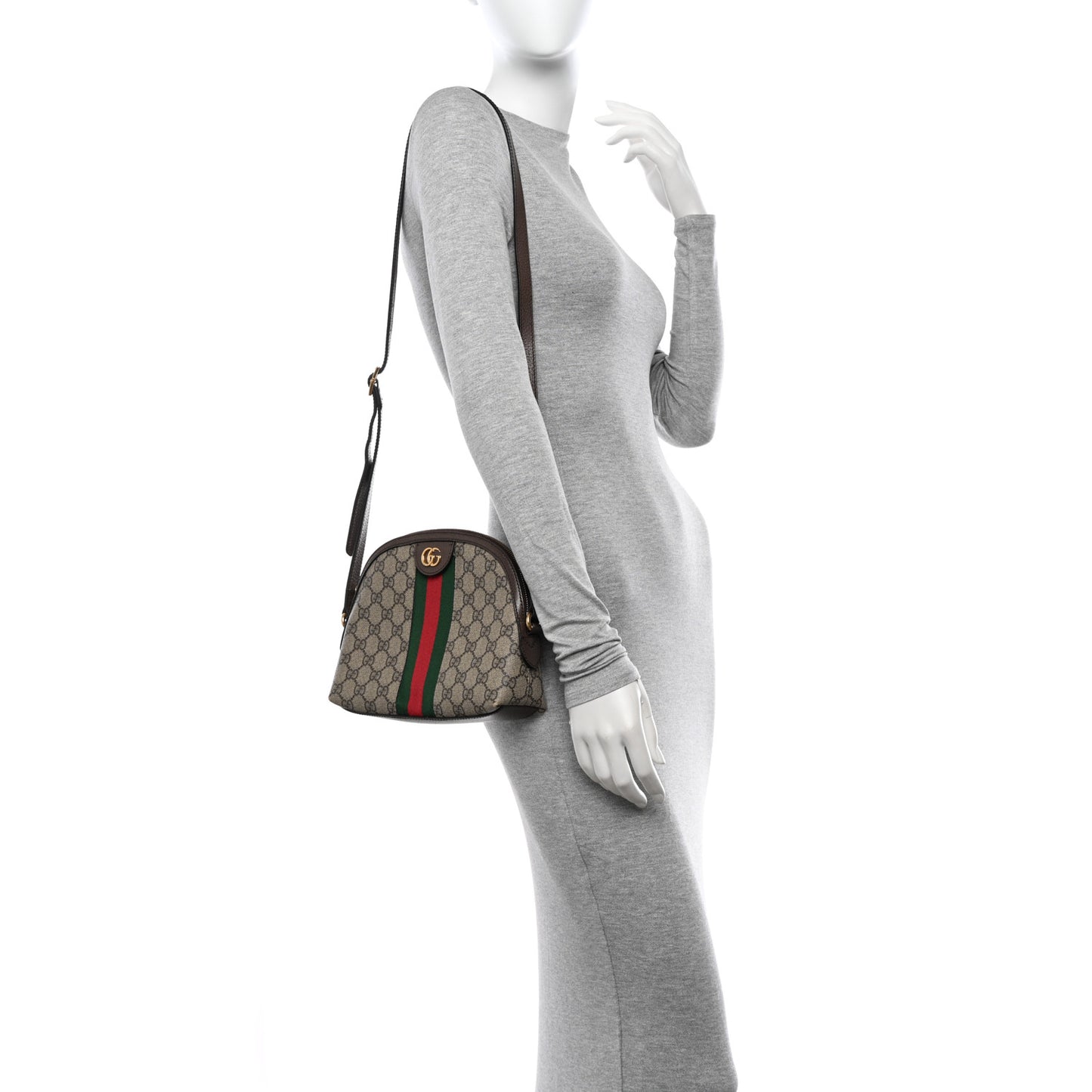 GG Supreme Monogram Textured Dollar Calfskin Web Small Ophidia Dome Shoulder Bag Beige Ebony New Acero