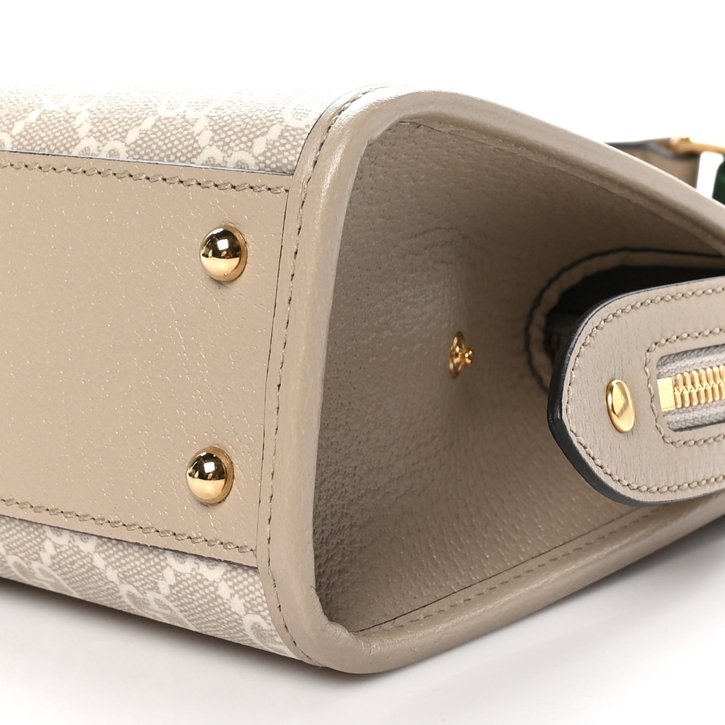 GG Supreme Monogram Textured Dollar Calfskin Web Small Ophidia Slip Handle Tote Beige Mystic White Oatmeal