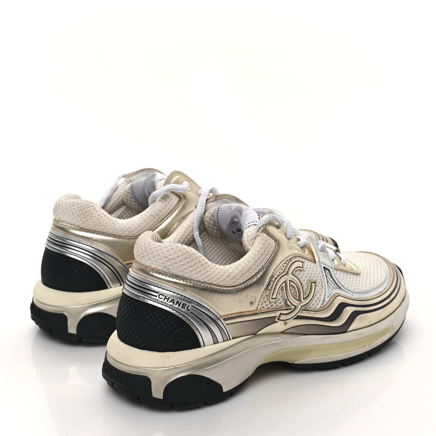 Fabric Laminated Calfskin Stretch CC Sneakers 38 White Gold Silver