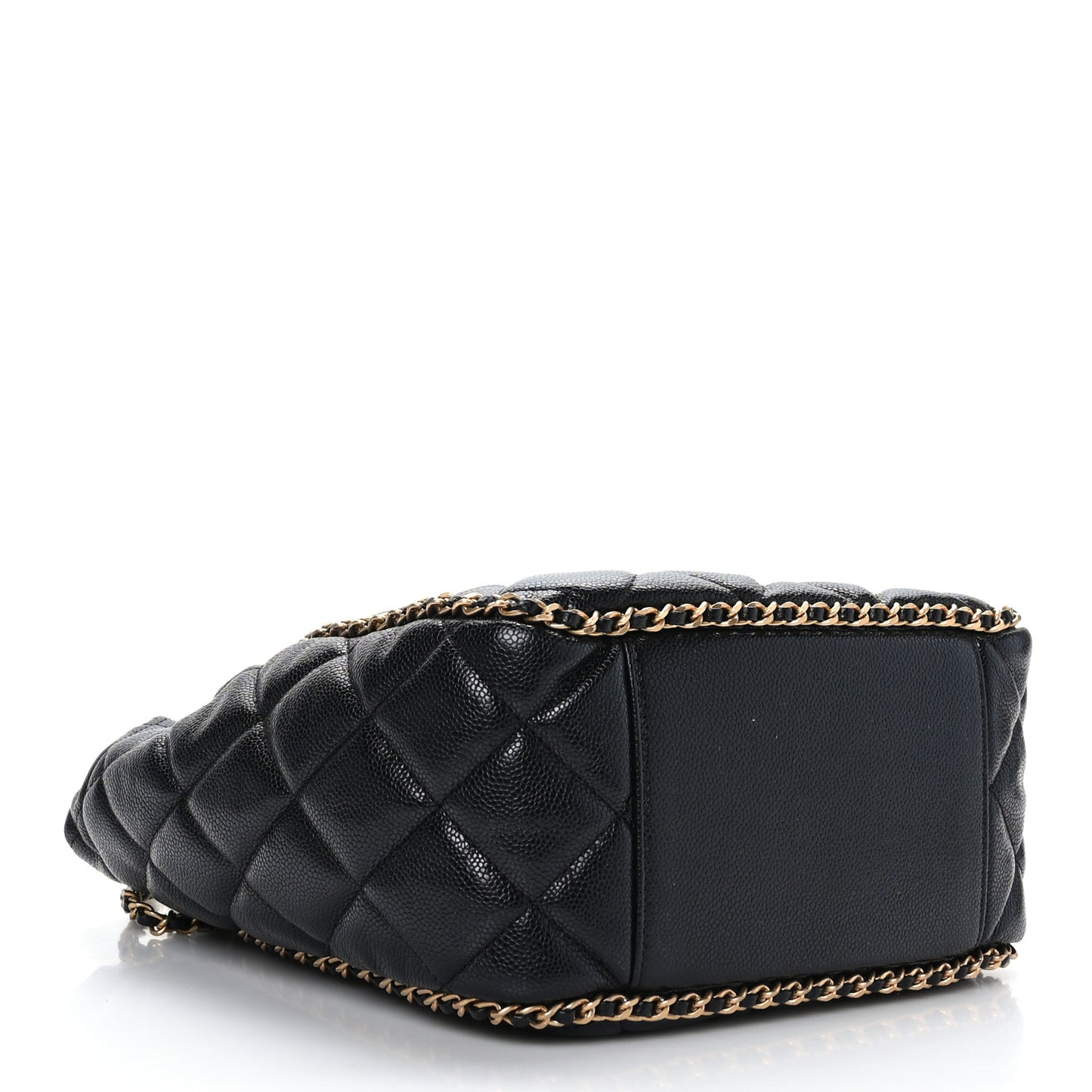 Caviar Quilted Chain Around Multi Chain Bucket Drawstring Bag Black