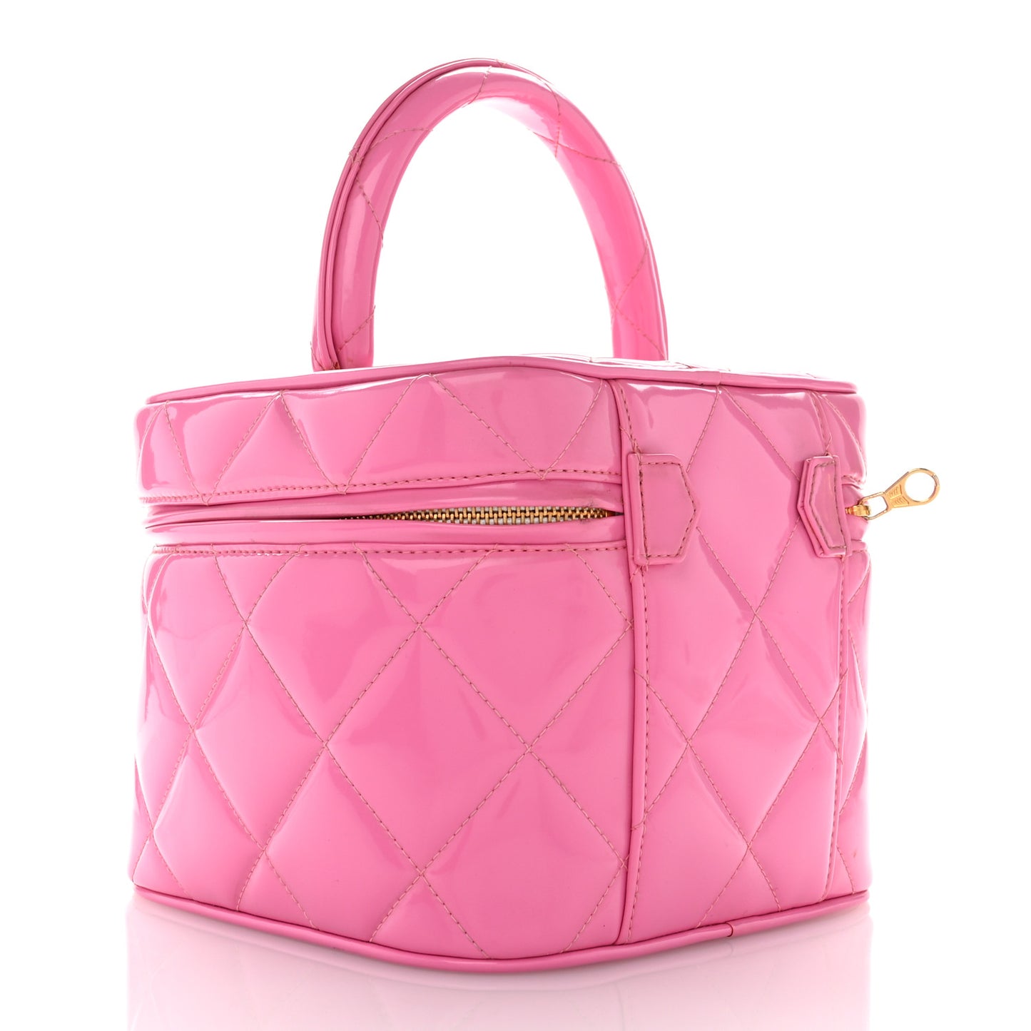Patent Quilted Barbie Top Handle Heart Mirror Vanity Case Pink