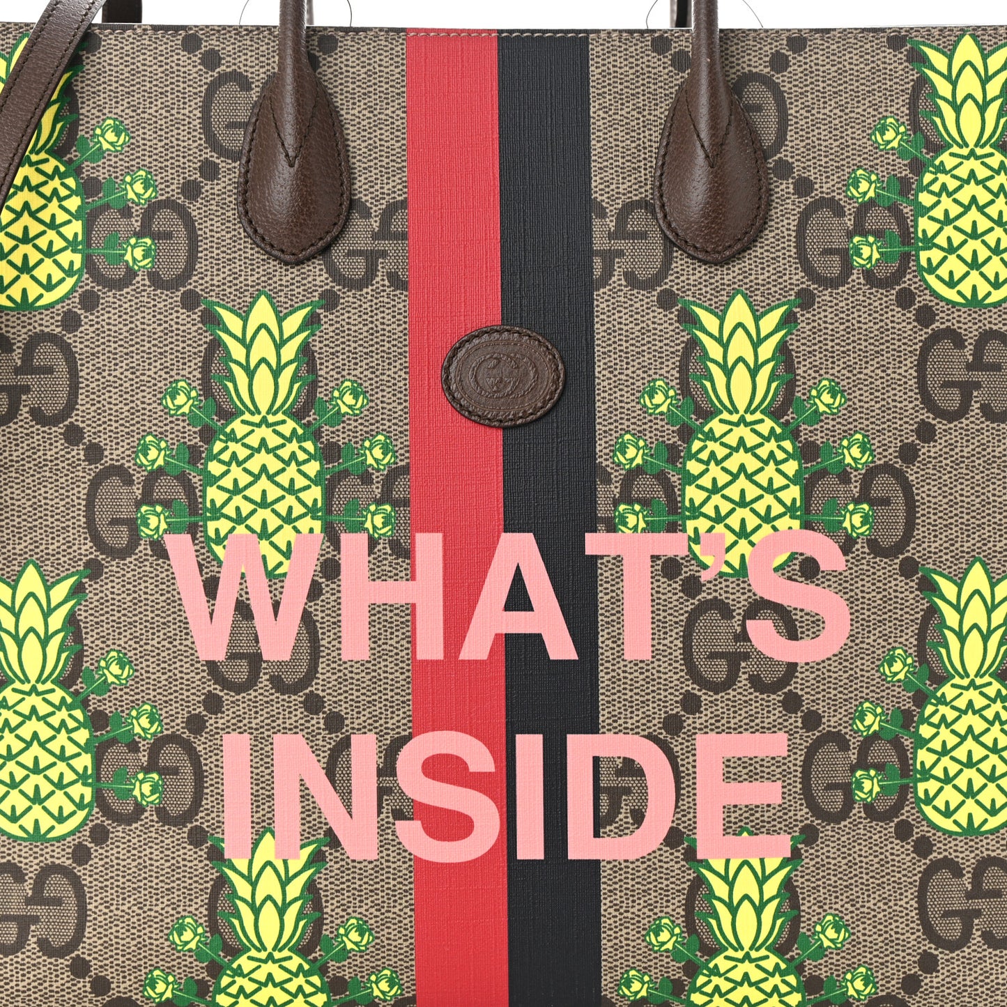Maxi GG Supreme Monogram Pineapple Textured Dollar Calfskin Medium Retro Interlocking G Tote Bag Beige Ebony Green Pink New Acero