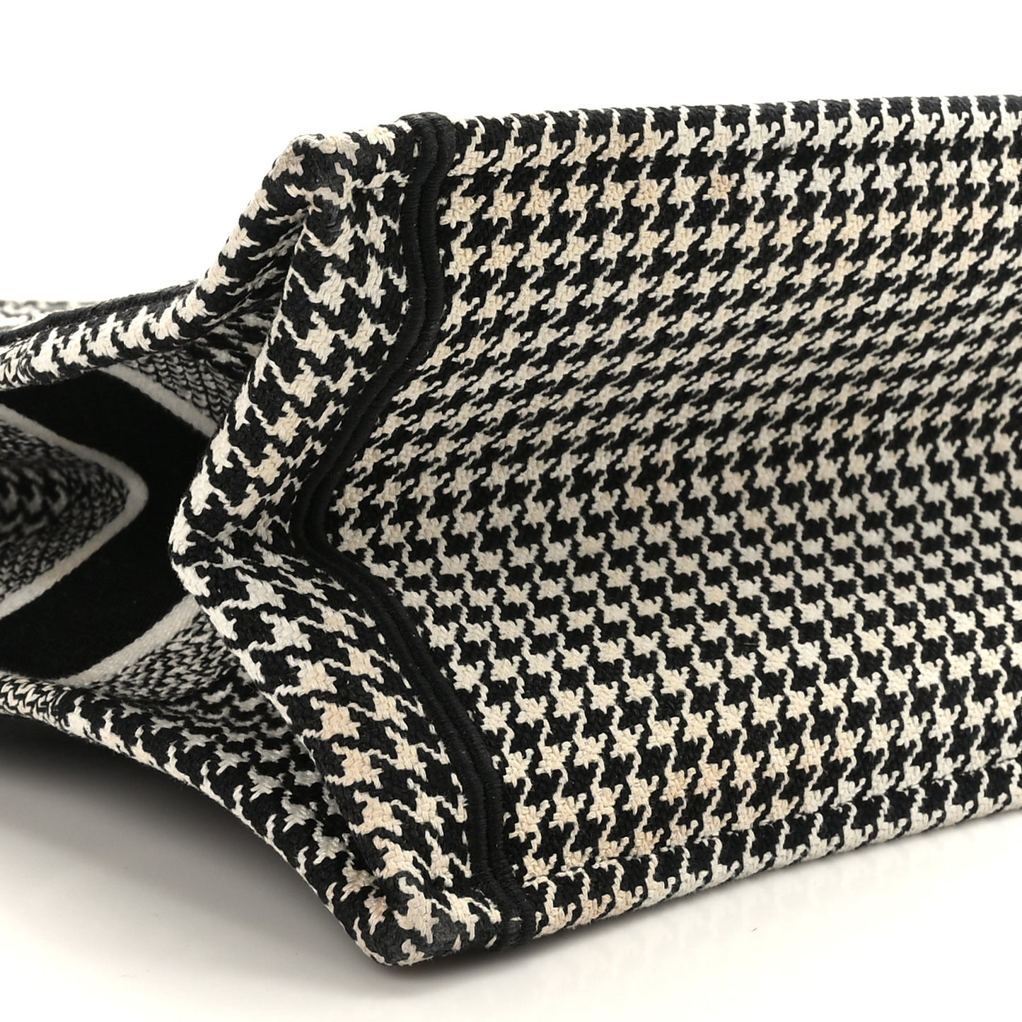 Canvas Houndstooth Embroidered Medium Book Tote Black White
