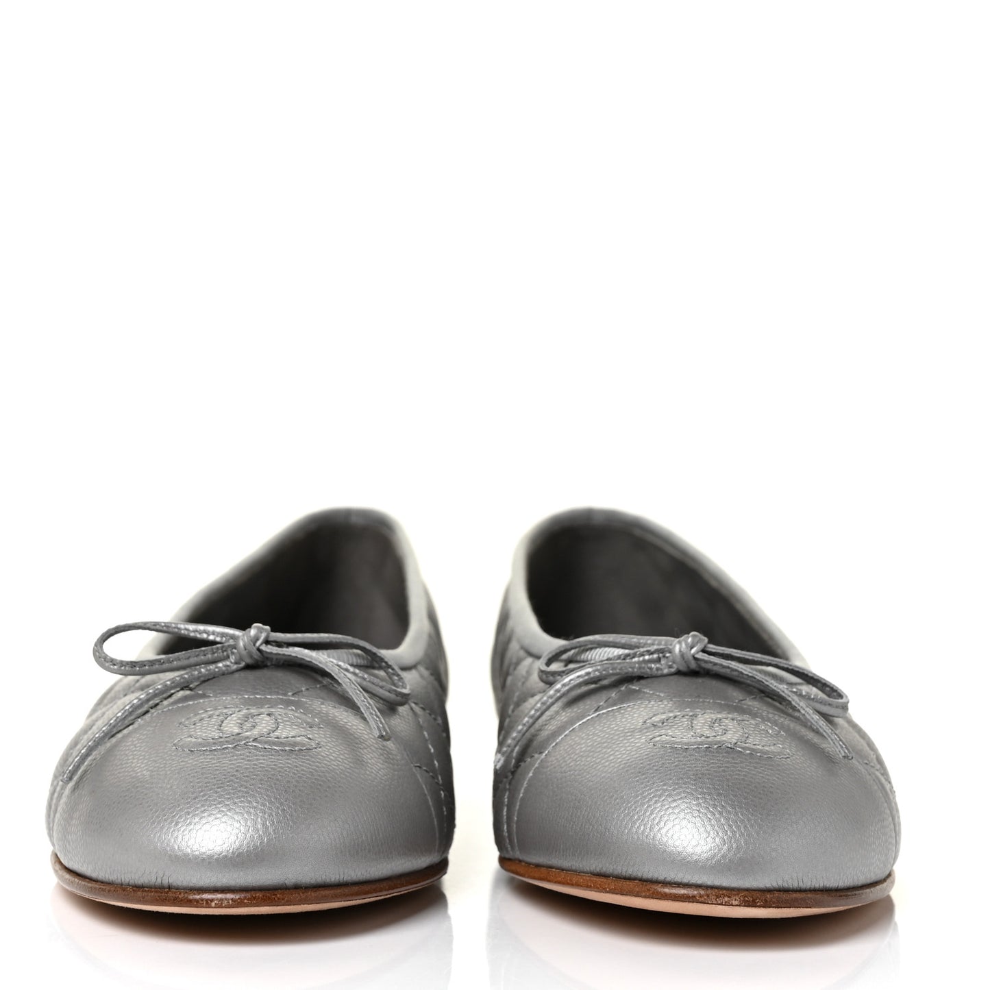 Crumpled Lambskin Quilted CC Ballerina Flats 40 Grey