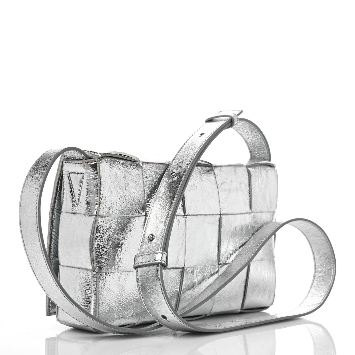 Metallic Lambskin Maxi Intrecciato Cassette Crossbody Bag Silver