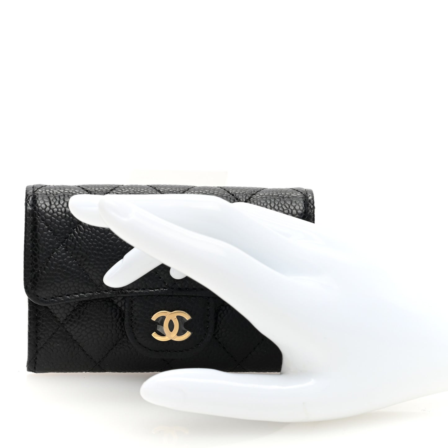 Caviar Quilted Flap Card Holder Wallet Black