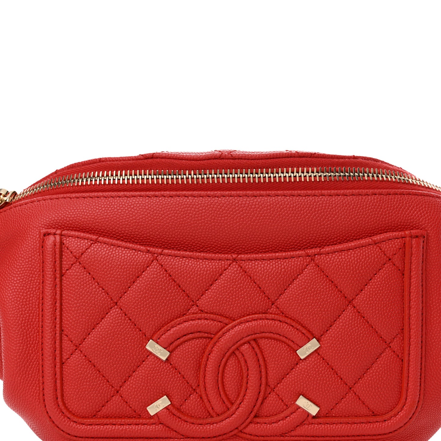 Caviar Quilted Filigree Waist Bag Red