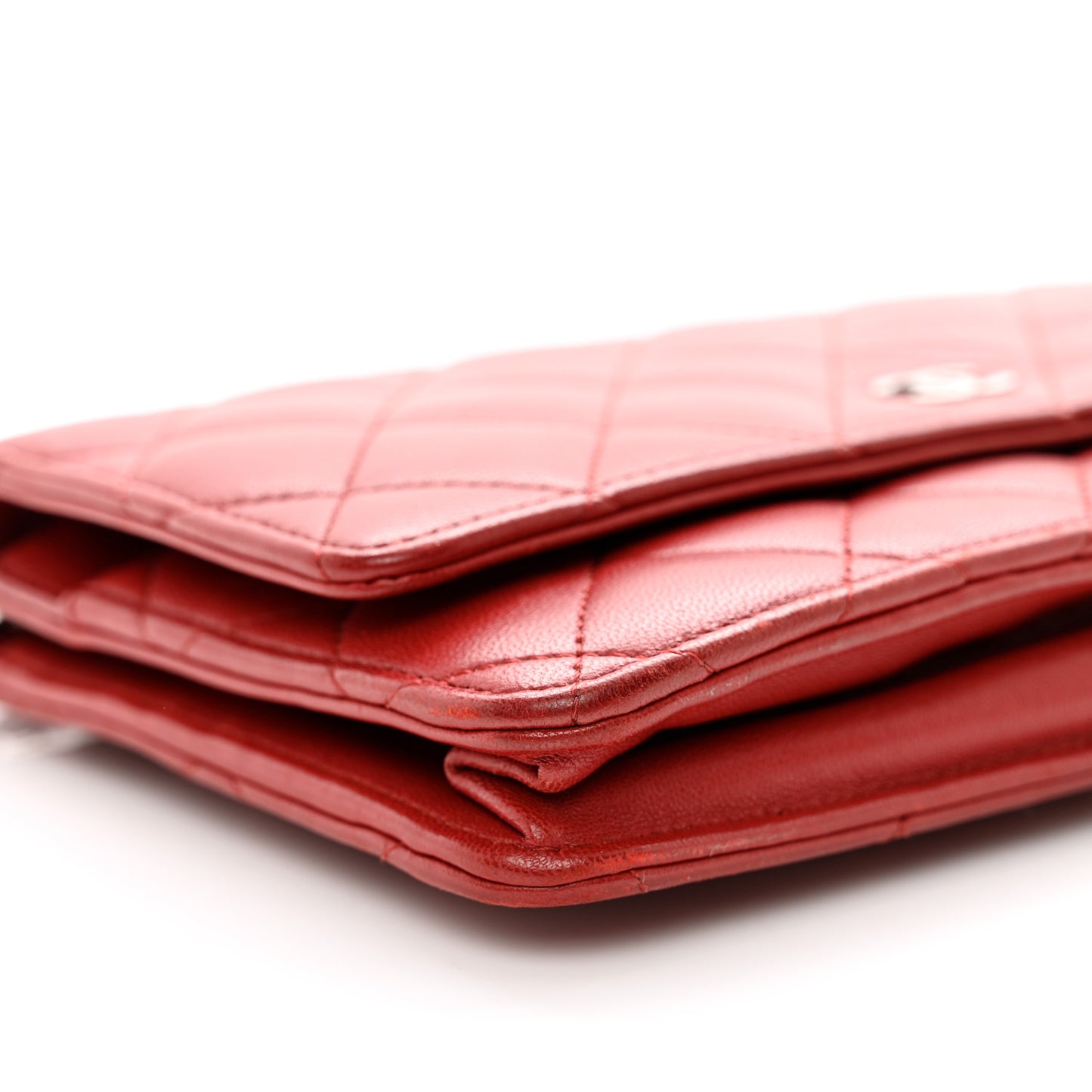 Lambskin Quilted Wallet On Chain WOC Red