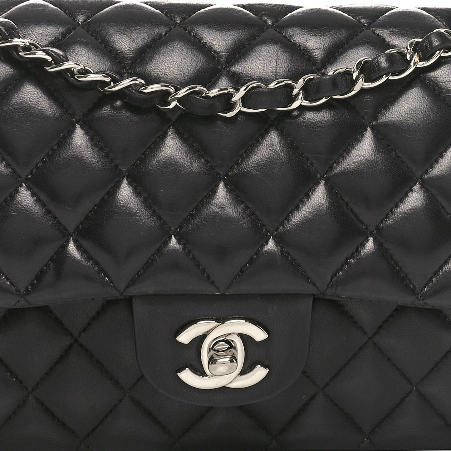 Lambskin Quilted Medium Double Flap Black
