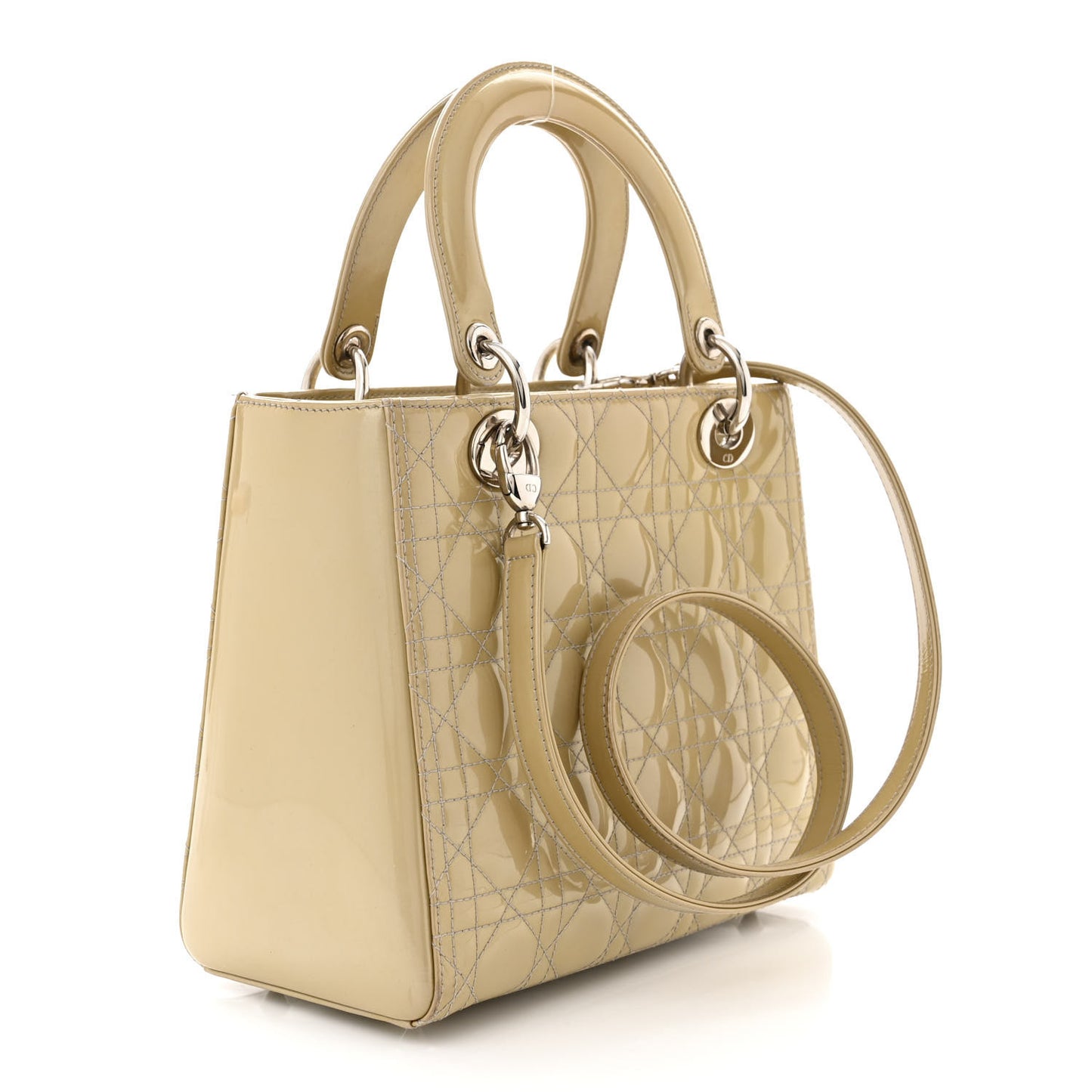 CHRISTIAN DIOR Patent Cannage Medium Lady Dior Grey