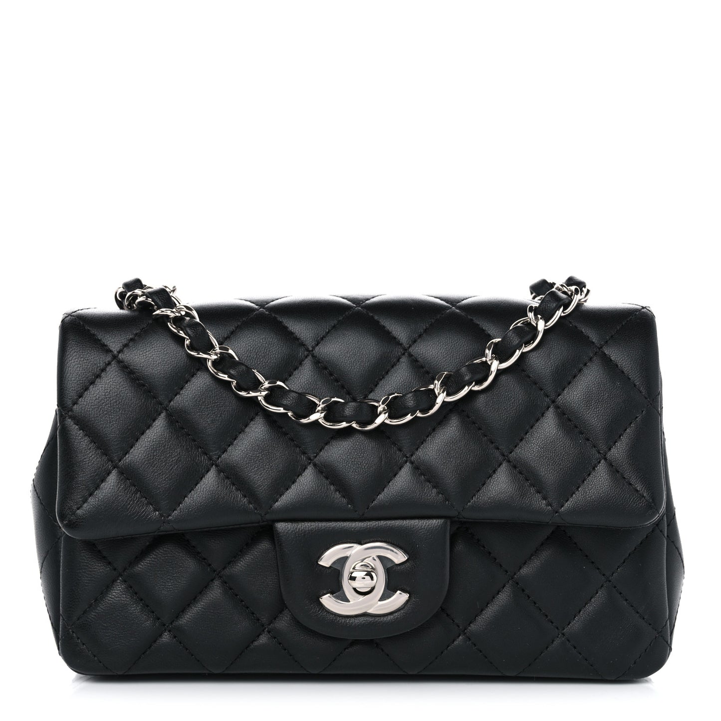Lambskin Quilted Mini Rectangular Flap Black