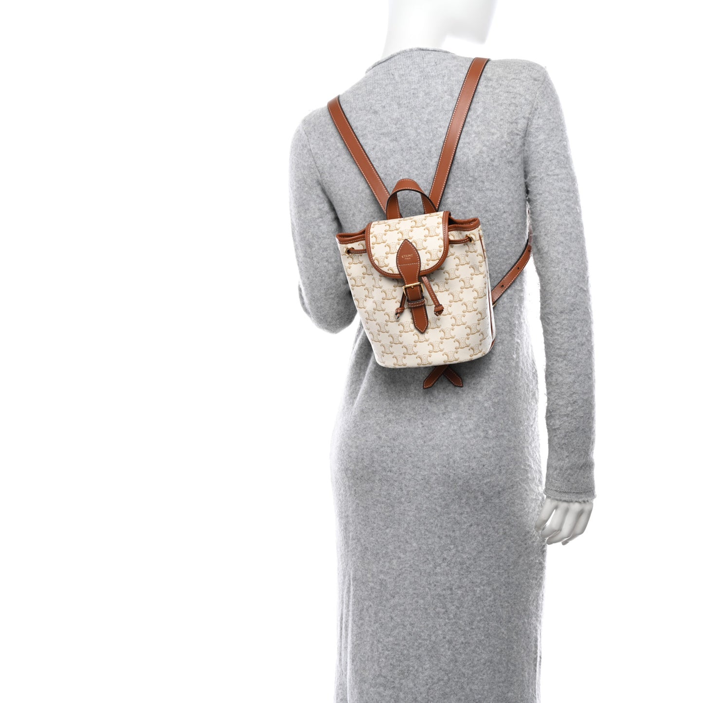 Triomphe Canvas Calfskin Mini Folco Backpack White