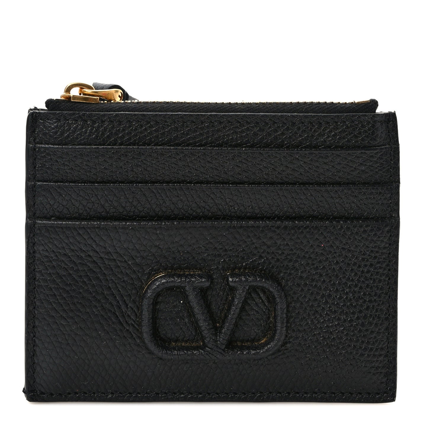 Grained Calfskin VLogo Coin Case Card Holder Black
