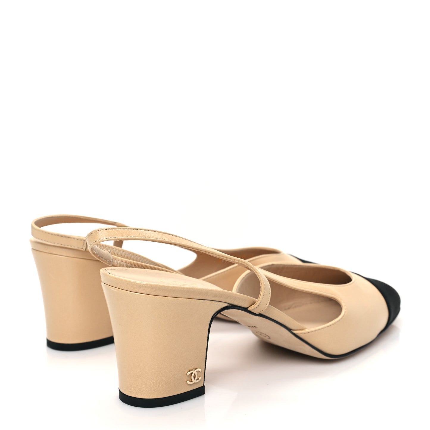 Goatskin Grosgrain Cap Toe CC Slingback Pumps 41 Beige Black