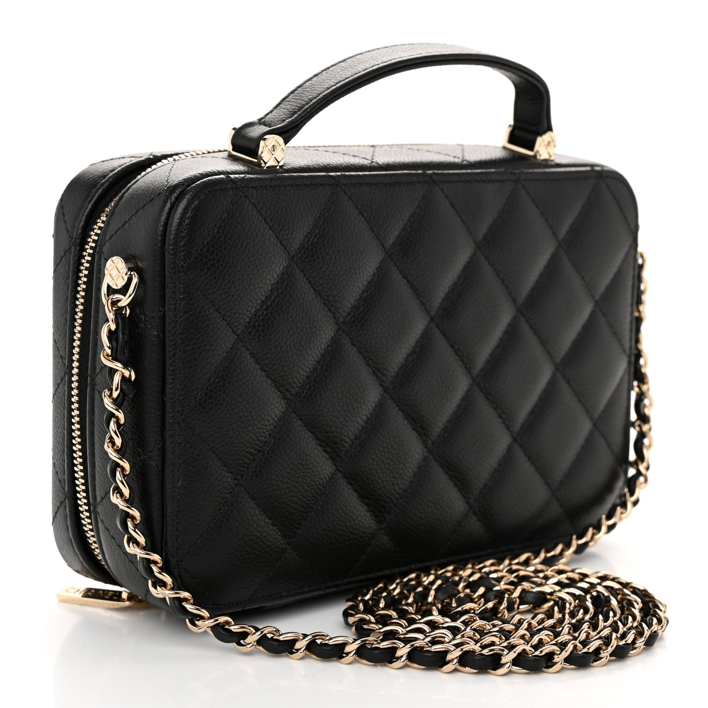 Caviar Quilted Top Handle Vanity Case Black