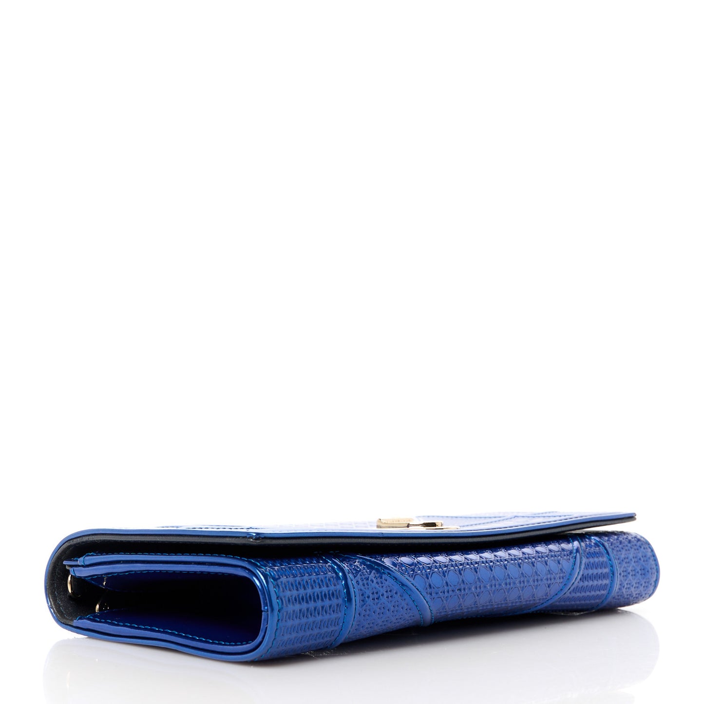 Metallic Patent Micro-Cannage Diorama Croisiere Chain Wallet Blue