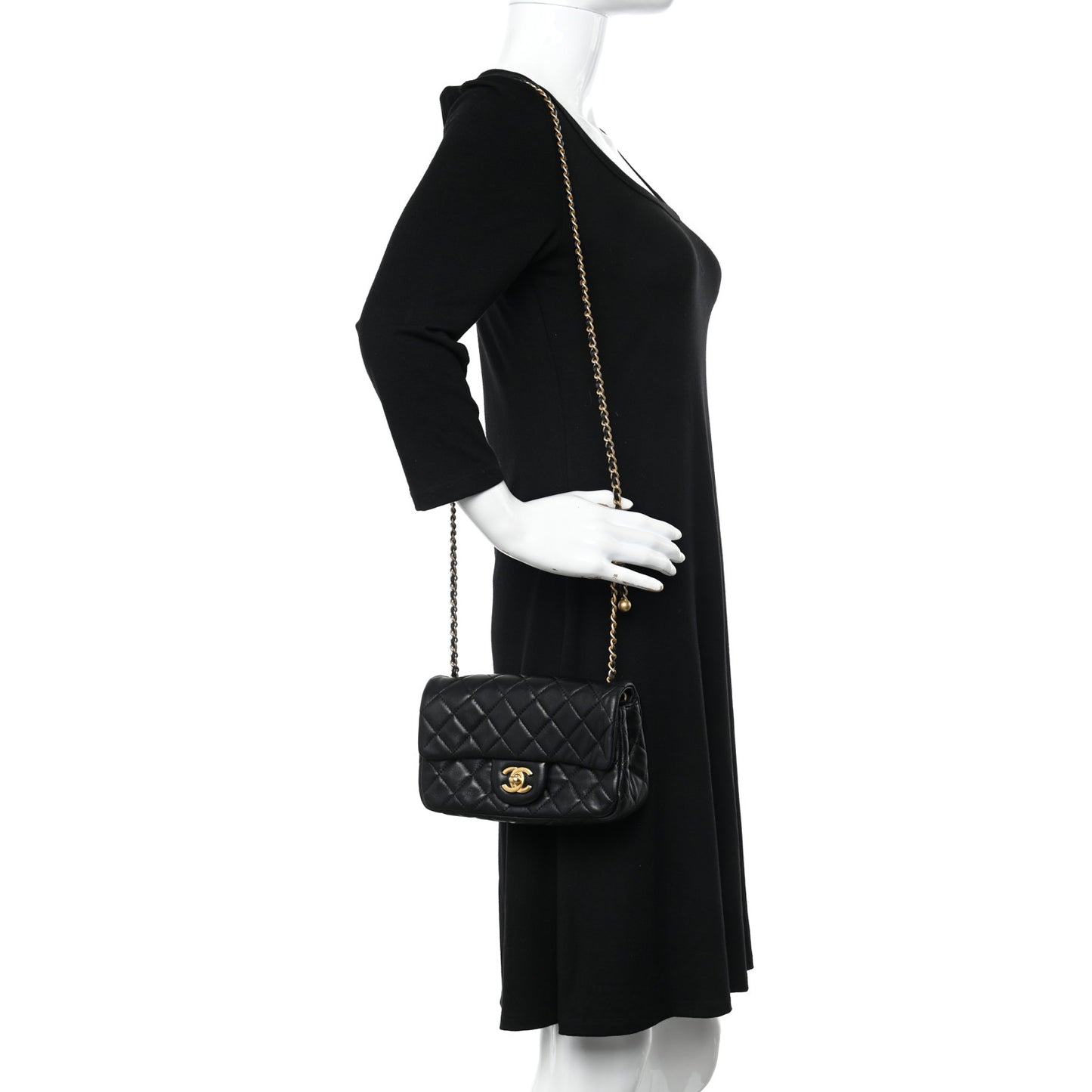 Lambskin Quilted Mini Rectangular Pearl Crush Flap Black