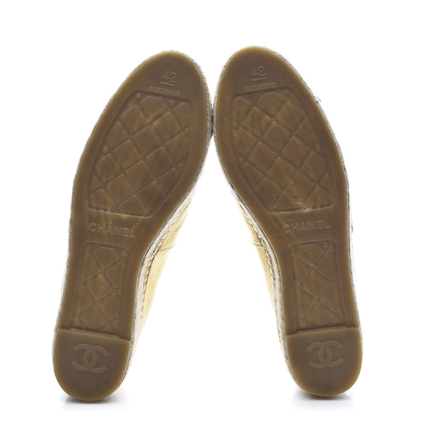 Laminated Lambskin Grosgrain CC Espadrilles 42 Gold Black