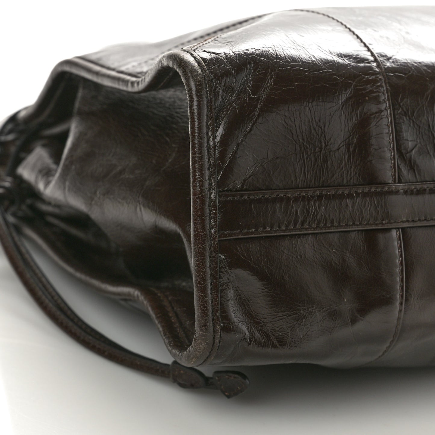 Shiny Nappa Large Shoulder Bag Dark Brown