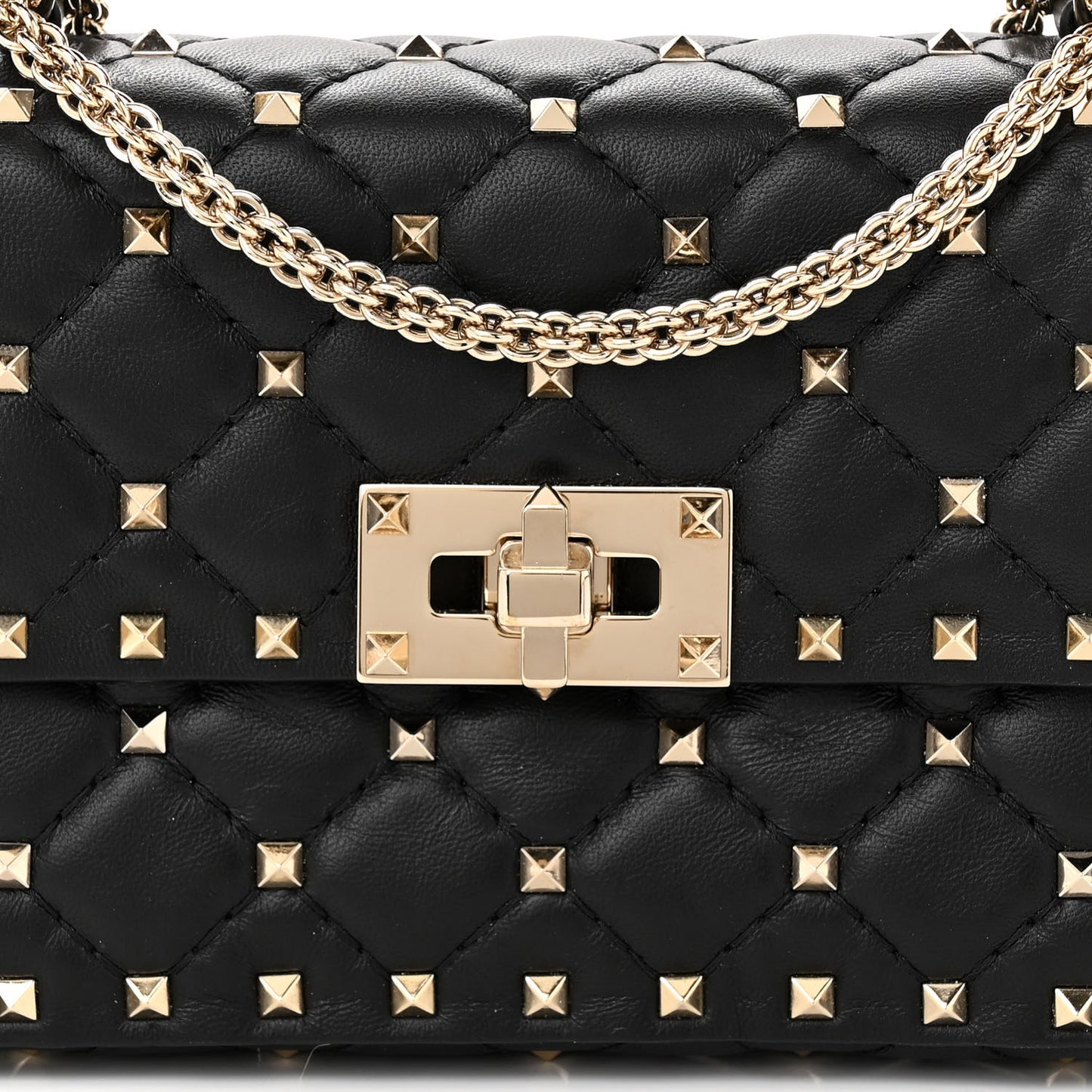 Lambskin Small Rockstud Spike Shoulder Bag Black