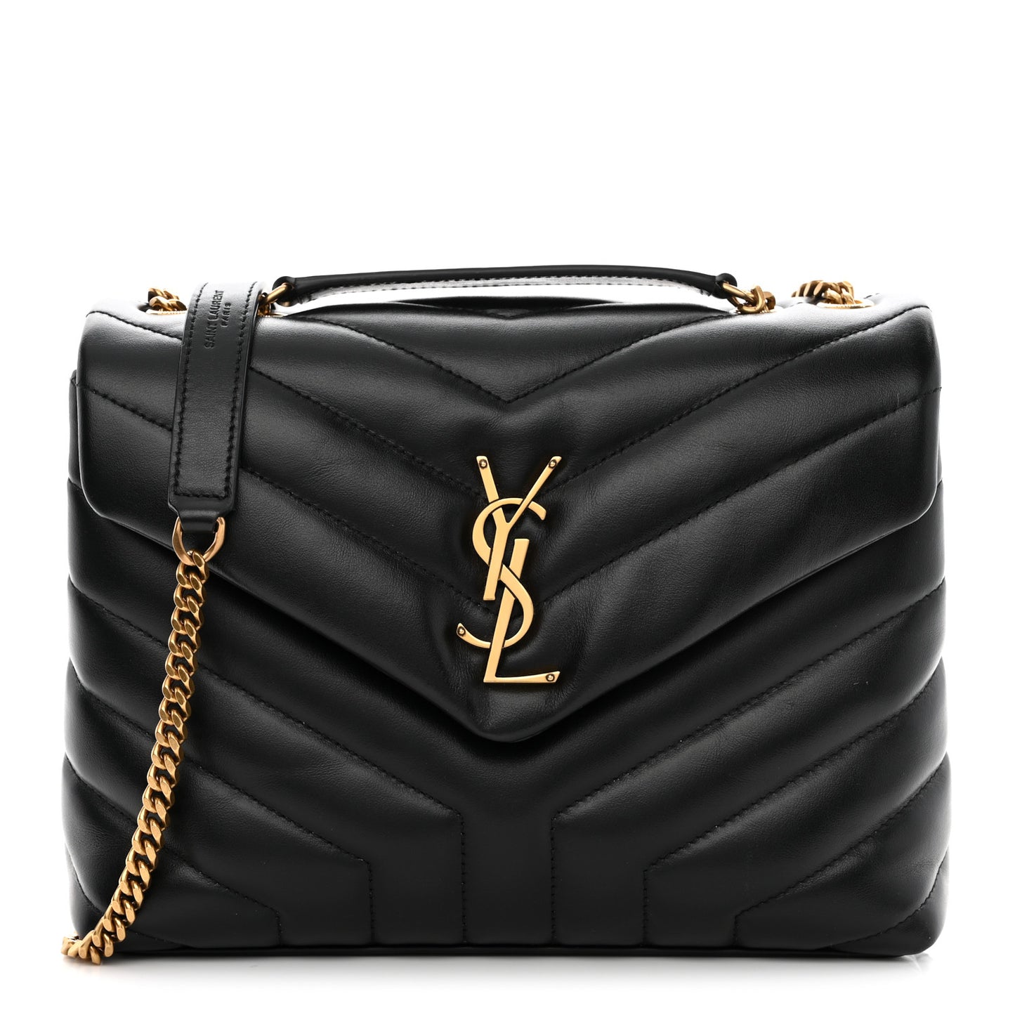 Calfskin Y Quilted Monogram Small Loulou Chain Satchel Black