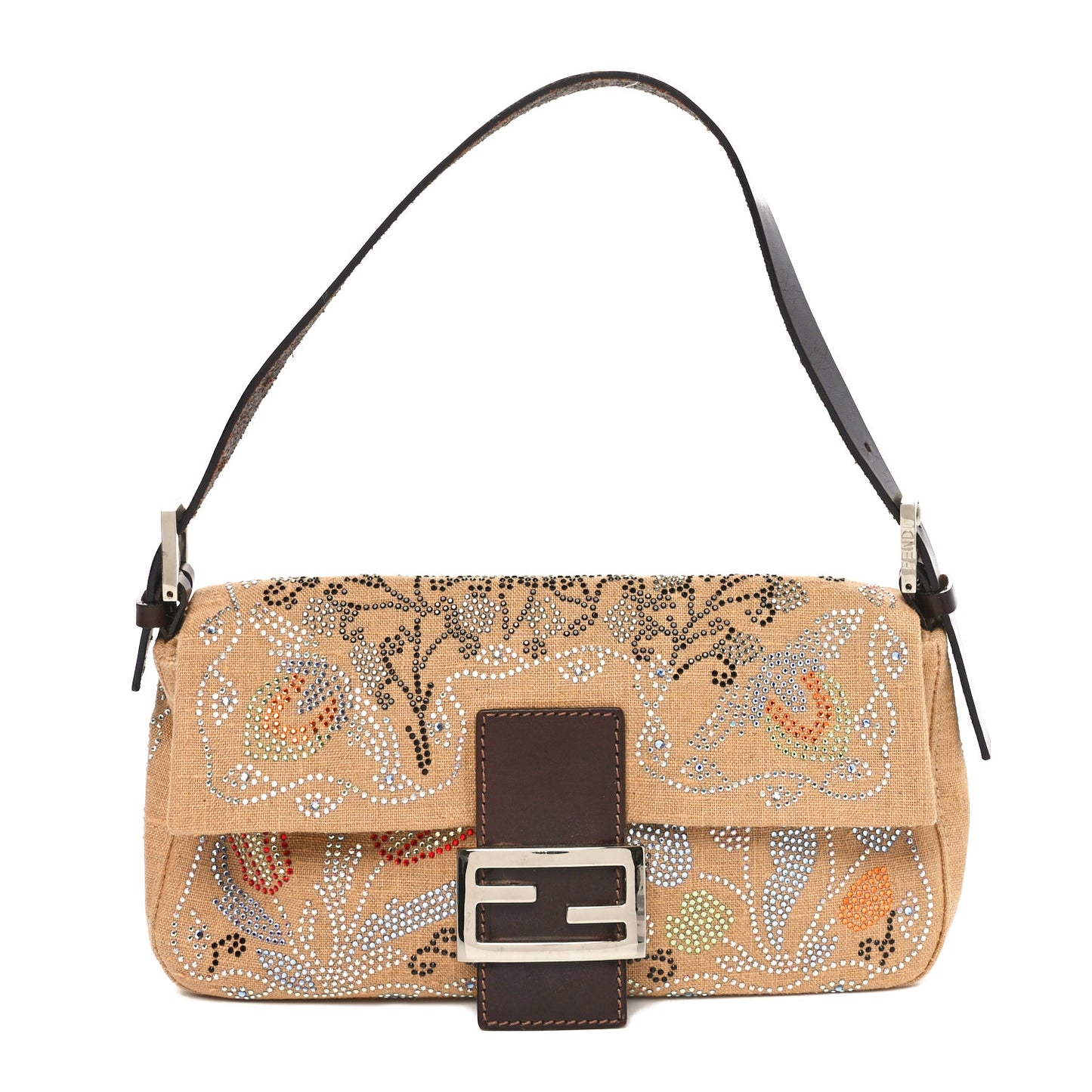Linen Crystal Floral Beaded Baguette Beige Multicolor
