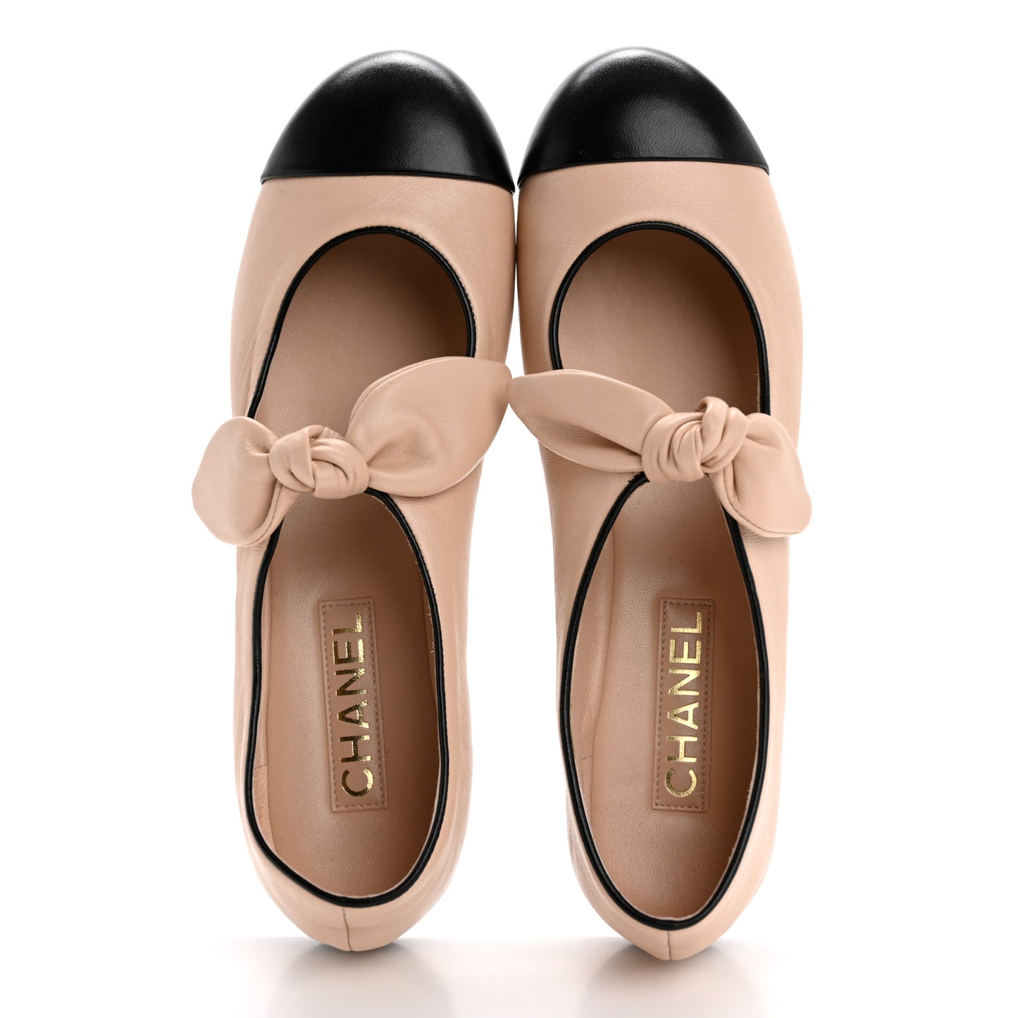 Lambskin Bow Mary Jane Flats 40.5 Beige Black