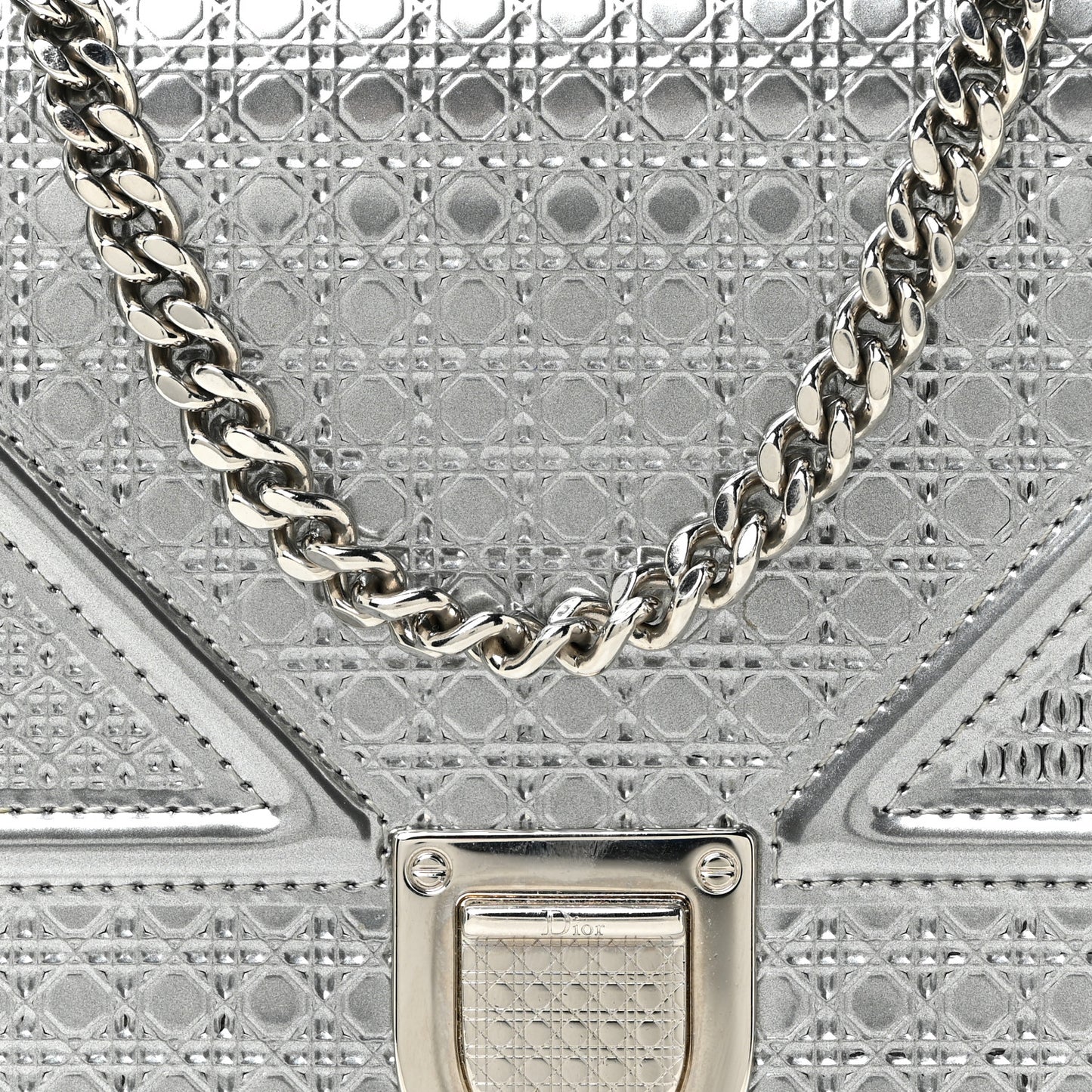 Metallic Patent Micro-Cannage Diorama Wallet on Chain Pouch Silver