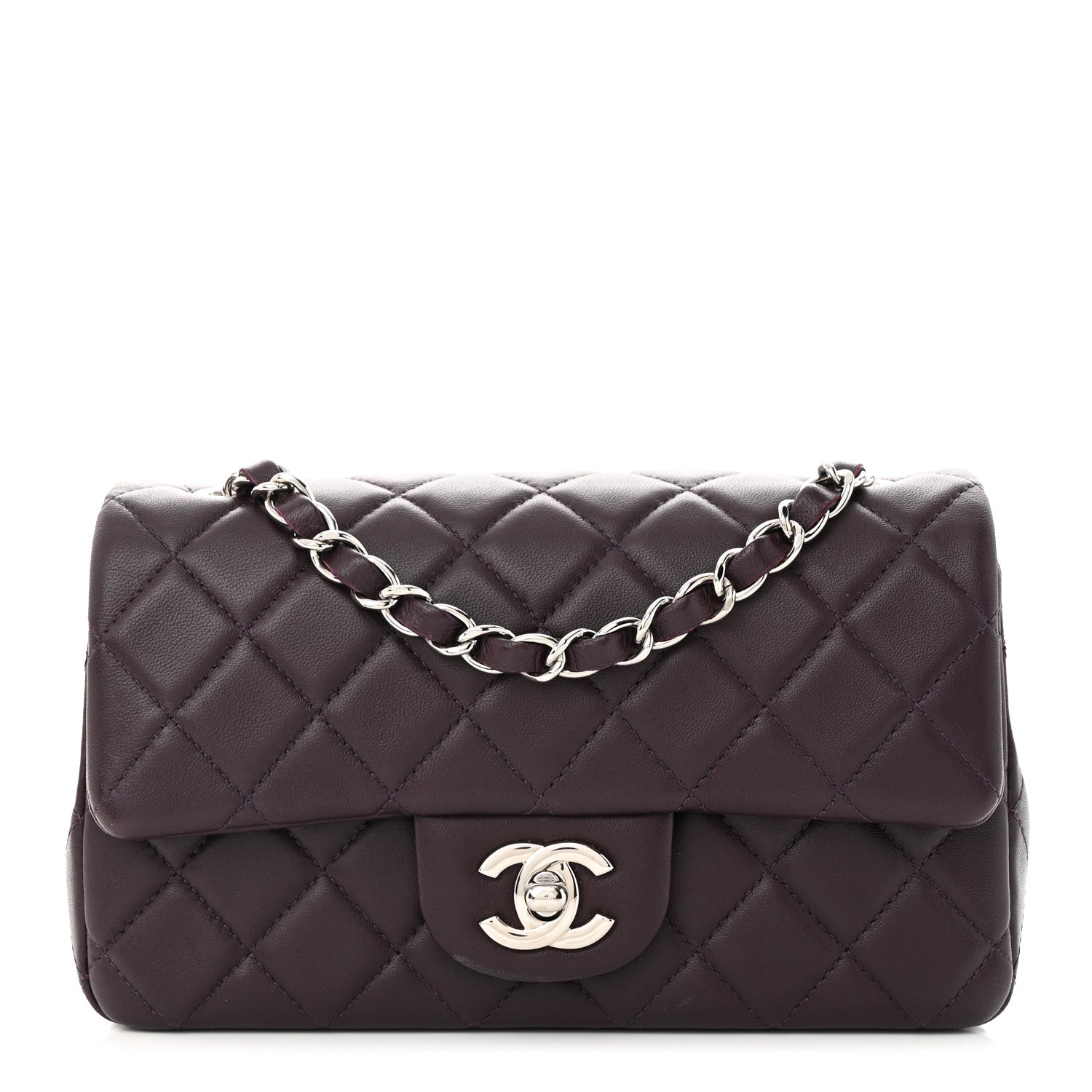 Chanel Lambskin Quilted Mini Rectangular Flap Dark Purple 1 of 12