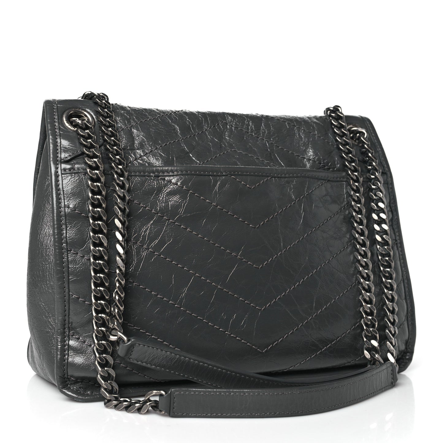 Crinkled Calfskin Matelasse Monogram Medium Niki Chain Satchel Storm