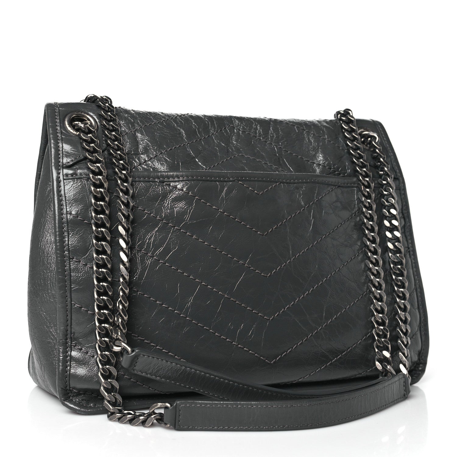 Saint Laurent Crinkled Calfskin Matelasse Monogram Medium Niki Chain Satchel Storm 4 of 10