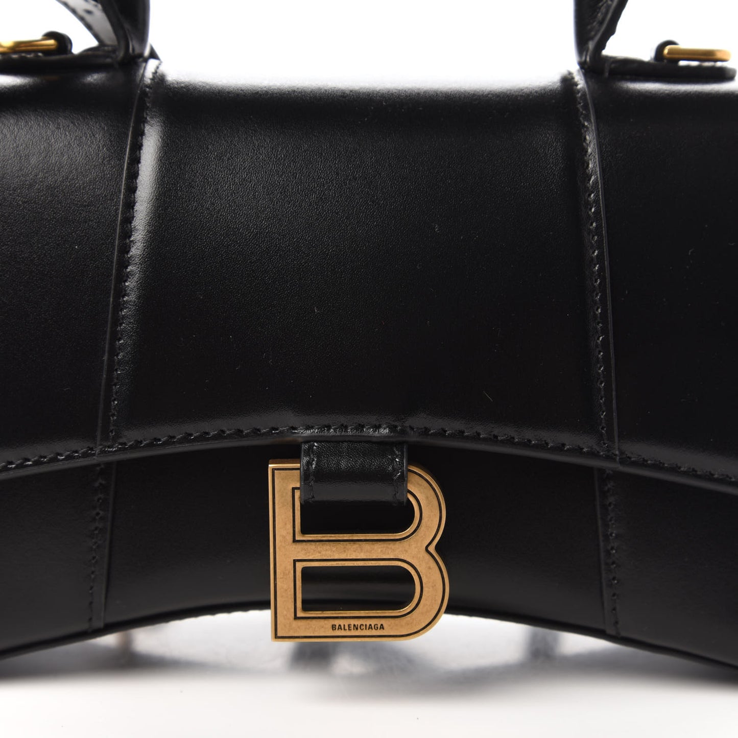 Shiny Box Calfskin Hourglass Top Handle Bag XS Black